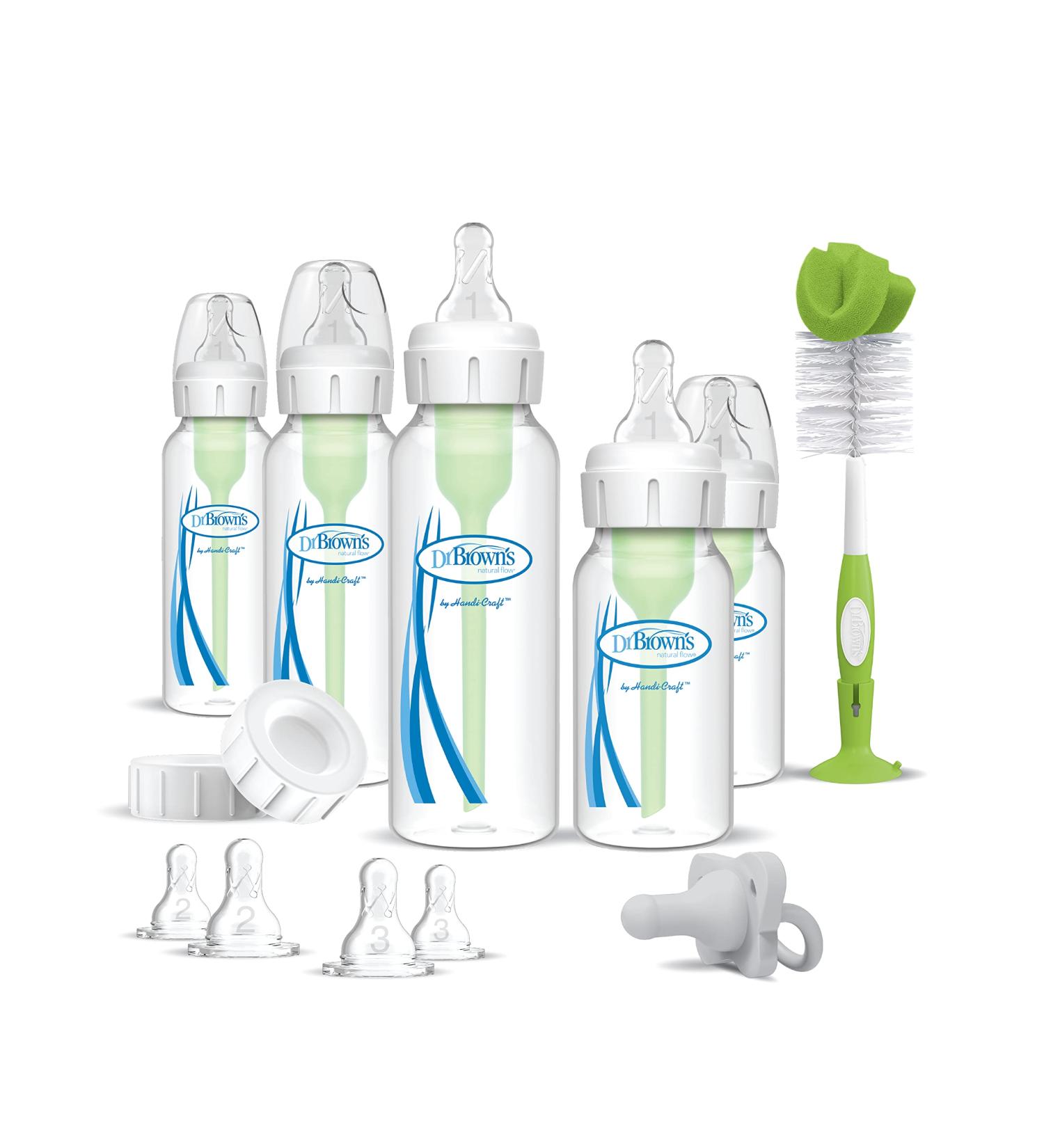 Dr. Brown's Natural Flow Anti-Colic Options+ Narrow Baby Bottle Gift Set with Bottle Brush and Silicone Pacifier - Newborn Essentials - Buy Online on SooperMarket.com