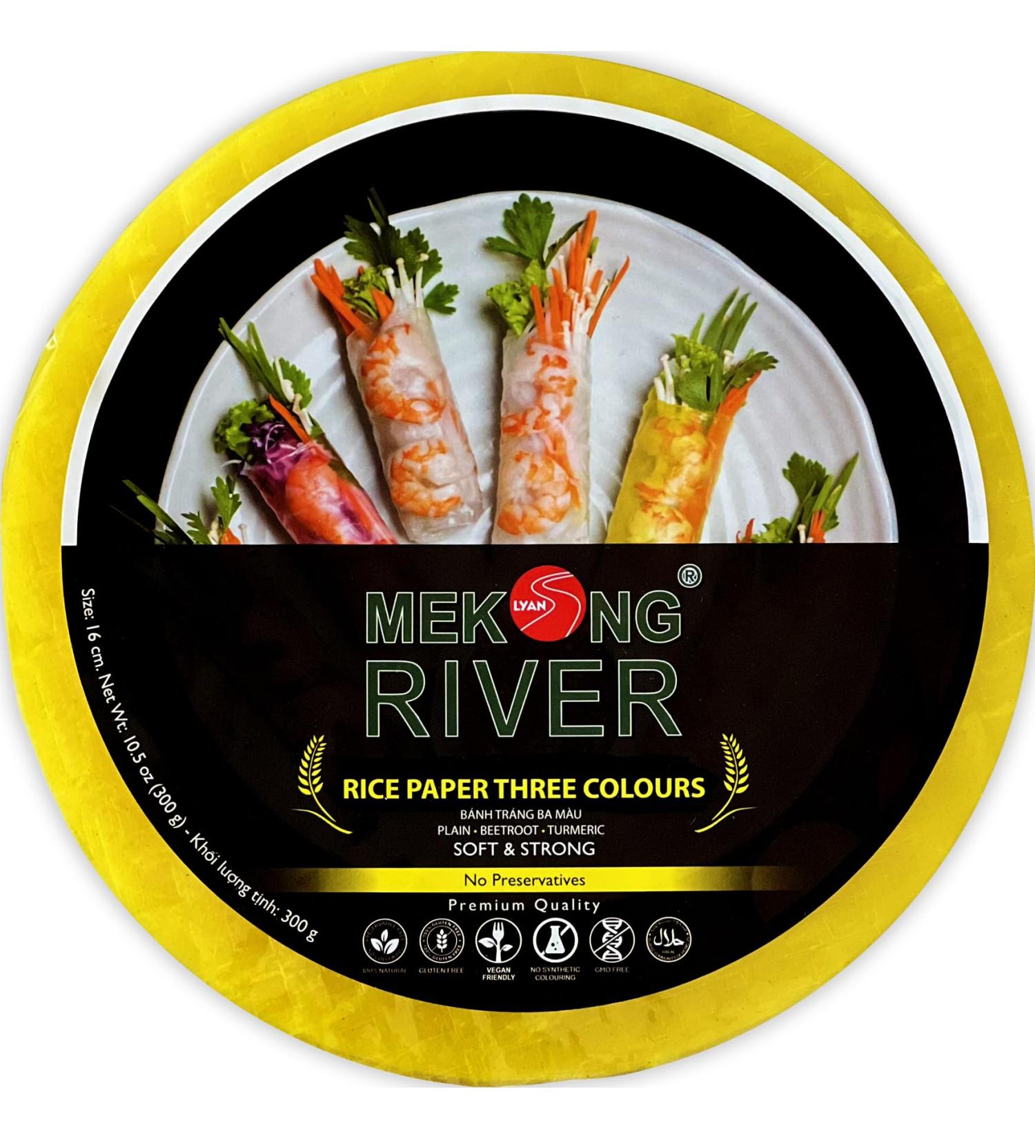 Lyan Mekong River Banh Trang Vietnamese Three Colours Rice Paper Round 16cm - 300g | Gluten-Free, Vegan, 100% Natural | Pack of 1 - Buy Online on SooperMarket.com