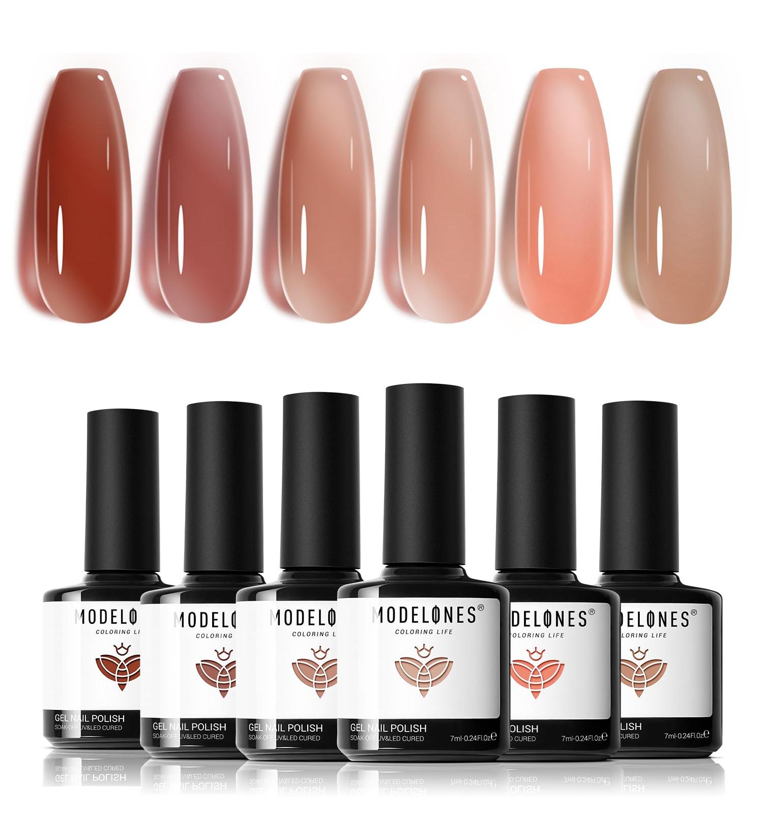 Modelones Gel Nail Polish 6 Colors Jelly Gel Polish Transparent Sheer Nude Neutral Nail Polish Soak Off UV Gel Nail Kit DIY Nail Art Salon Manicure Gifts for Women Girls Jelly Nude - Buy Online on SooperMarket.com
