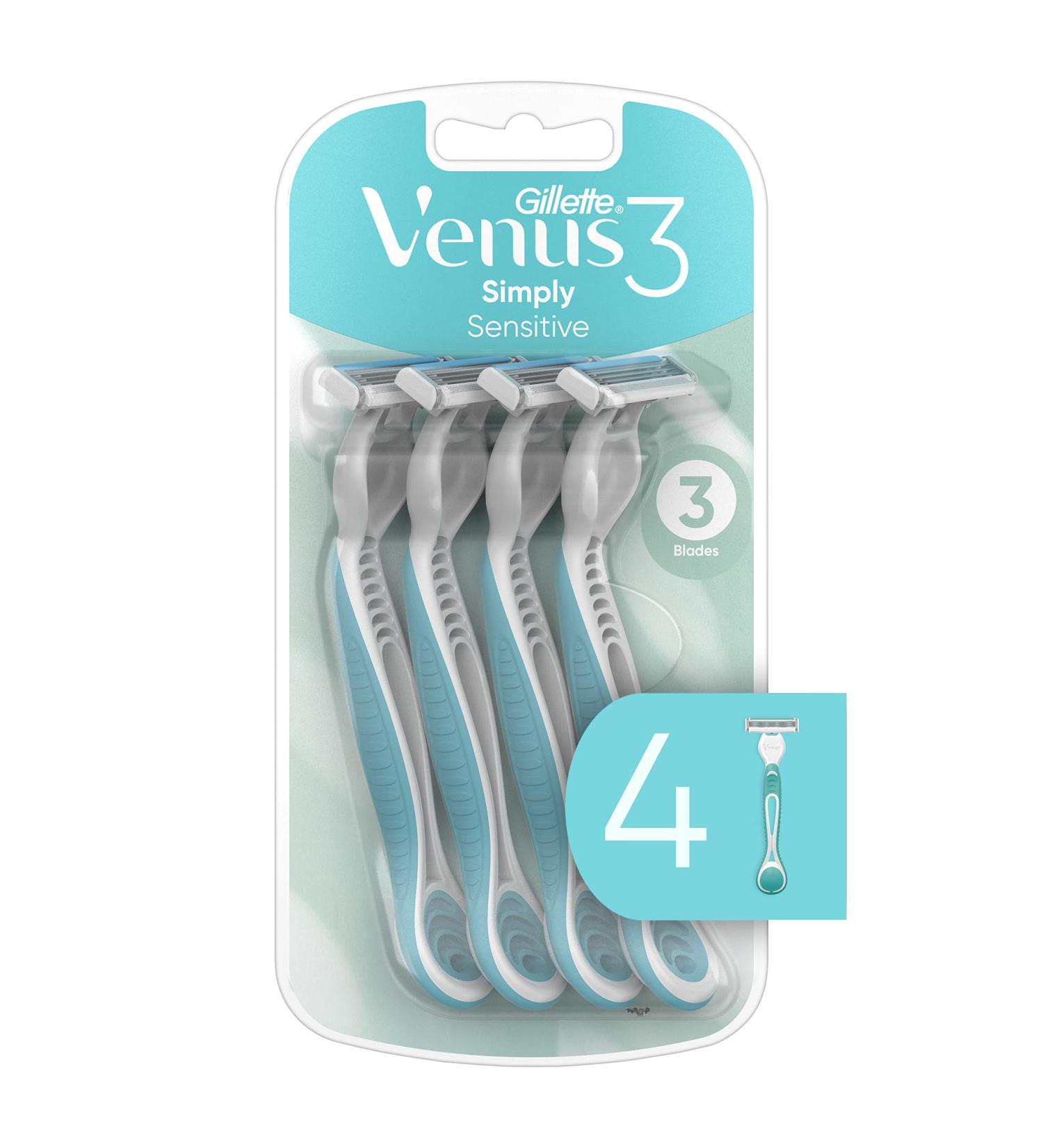 Gillette Venus Simply 3 Sensitive Women's Disposable Razors - Pack of 1 (4 Razors) - Buy Online on SooperMarket.com