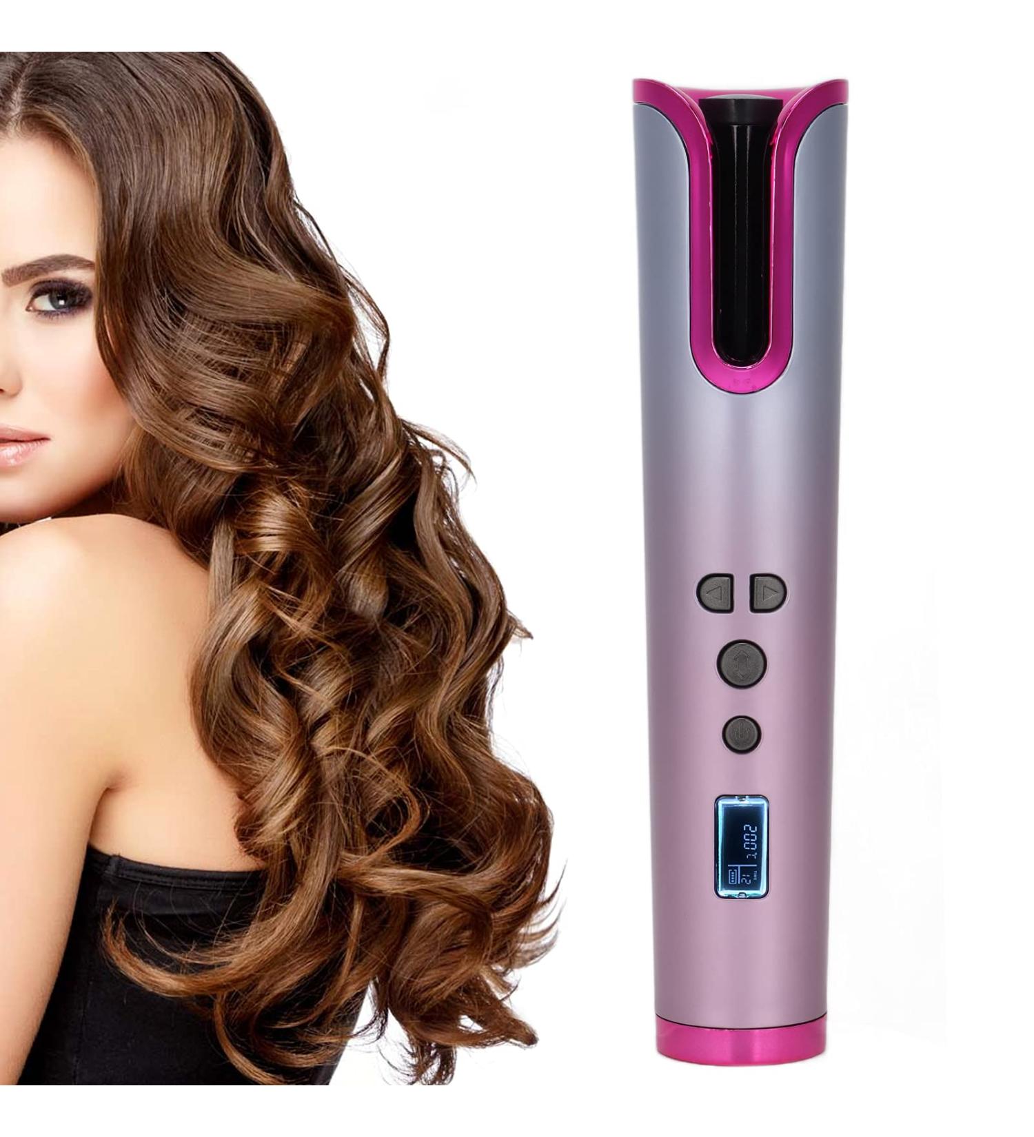 Automatic Hair Curler - USB Rechargeable Cordless Curling Iron Wand with 6 Temp Settings - Perfect for Effortless Hair Styling - Buy Online on SooperMarket.com