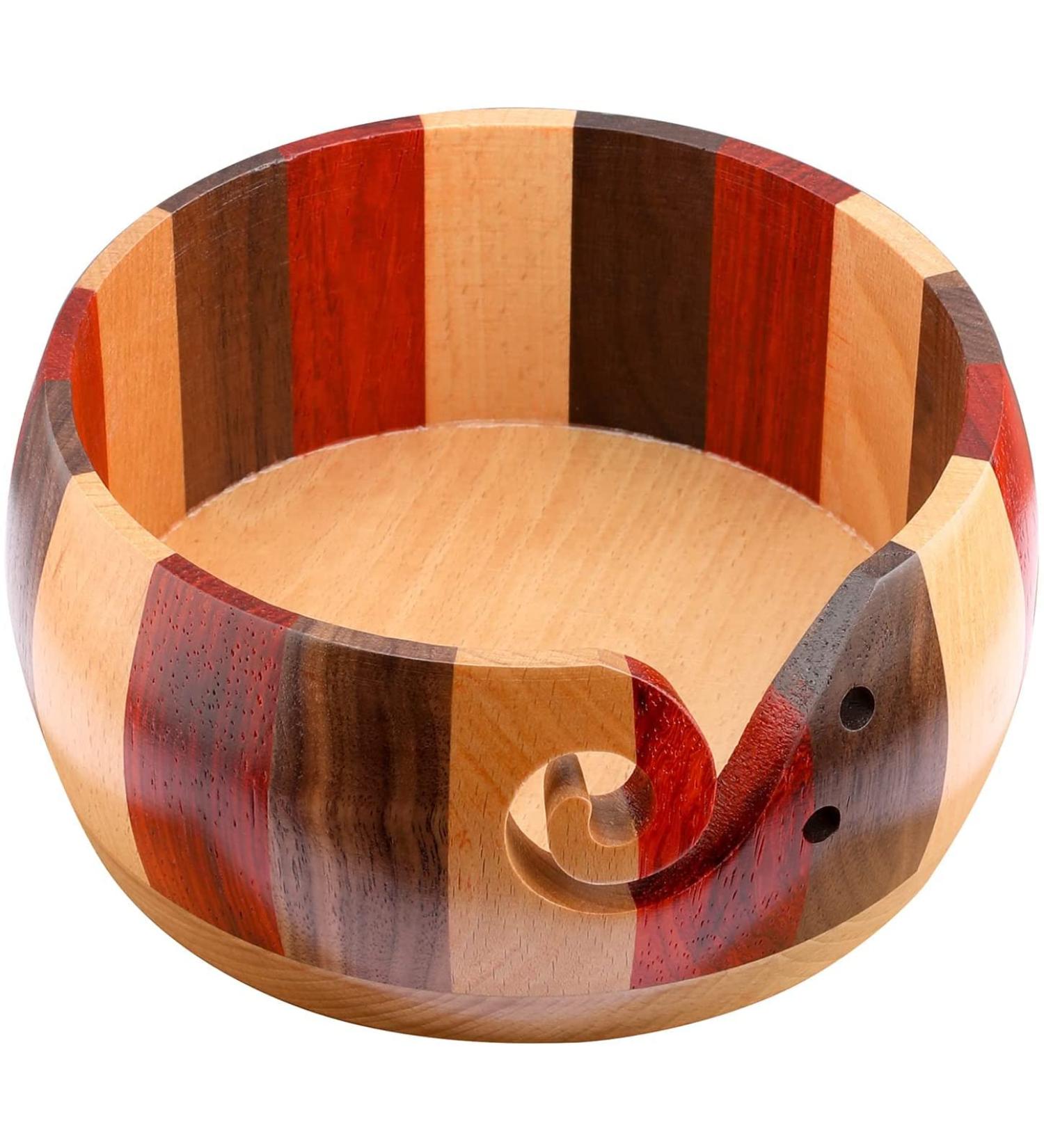 Handmade Rosewood Large Yarn Bowl for Knitting - Wooden Storage Bowl with Holes for Knitting Wool - Mix Color Stroage Bowl - Buy Online on SooperMarket.com
