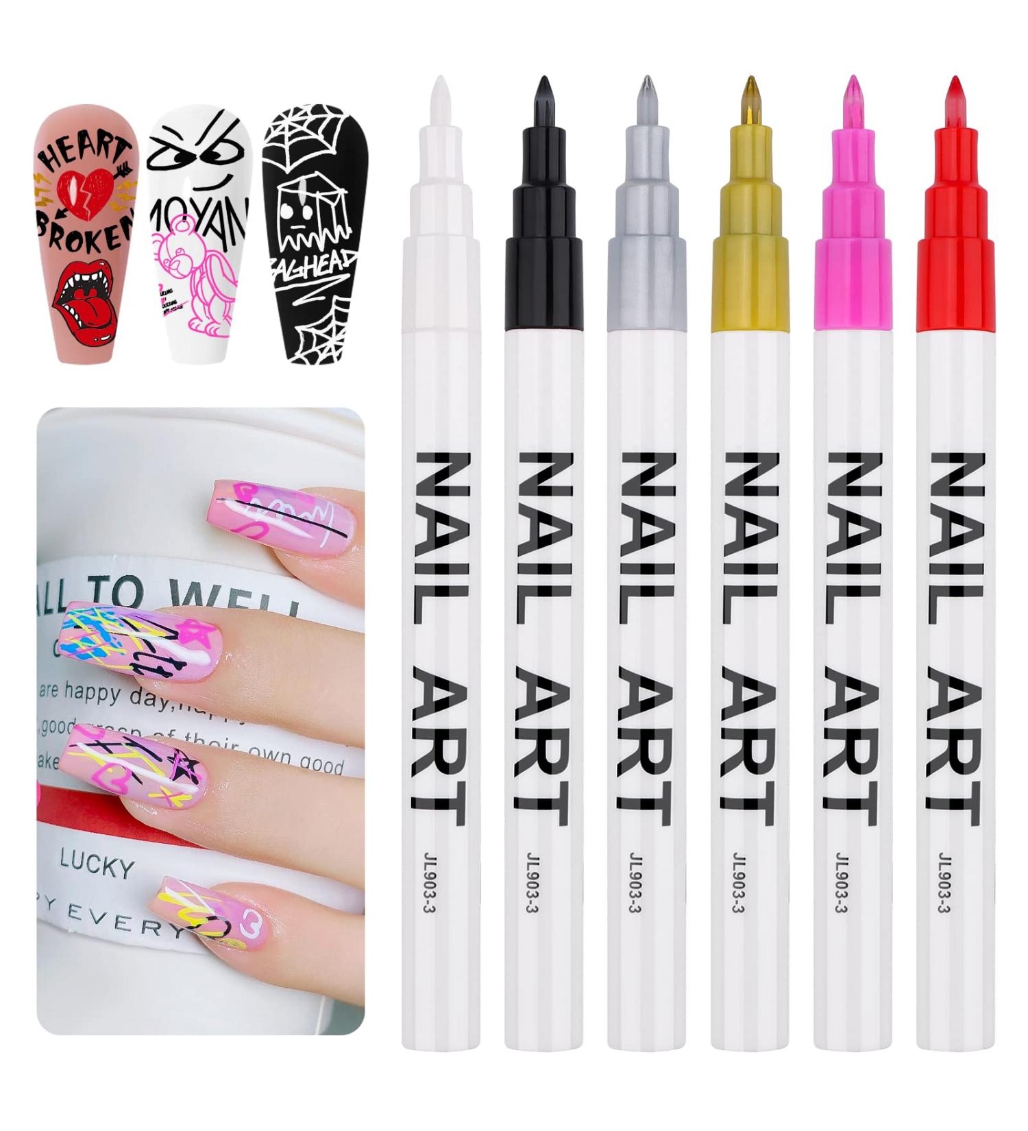 Kalolary 6 Color 3D Nail Art Pens Set - Nail Point Graffiti Dotting Pen for DIY Manicure Tools - Buy Online on SooperMarket.com