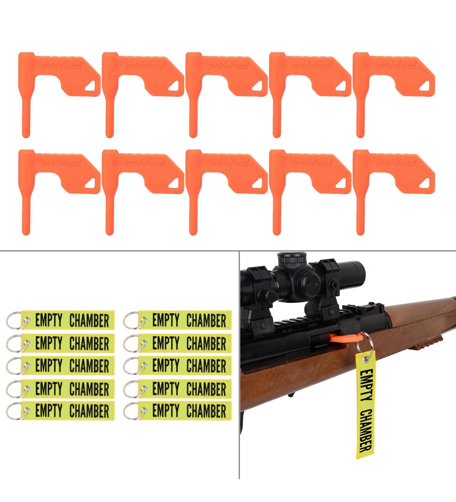 Pridefend 10 Pack Chamber Safety Flags for Rifle Handgun Shotgun + Yellow Keychain Tags - Universal Gun Accessories (10 Piece Set) - Buy Online on SooperMarket.com