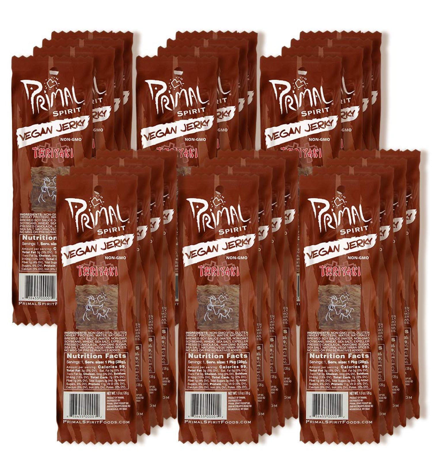 Primal Spirit Vegan Jerky - Classic Teriyaki Flavor, 10g Plant-Based Protein, Non-GMO, 24 Pack - Buy Online on SooperMarket.com