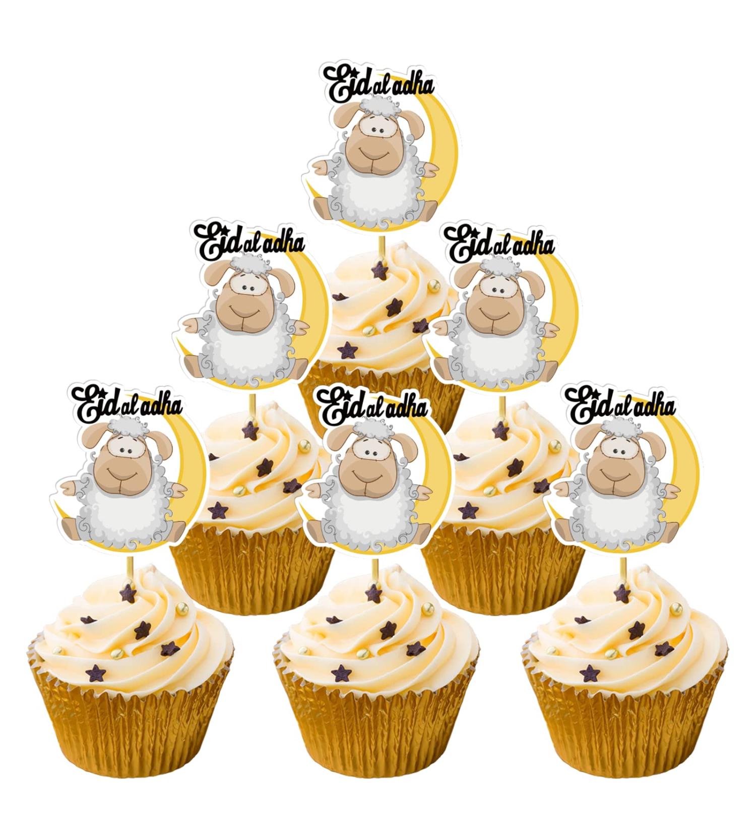 Eid Mubarak Cupcake Toppers with Sheep&Moon Design Eid Al-Adha Cupcake Topper Eid Cupcake Topper Eid Al Adha Decorations Adha Muslim Decoration Muslim Party Supplies Yellow - Buy Online on SooperMarket.com