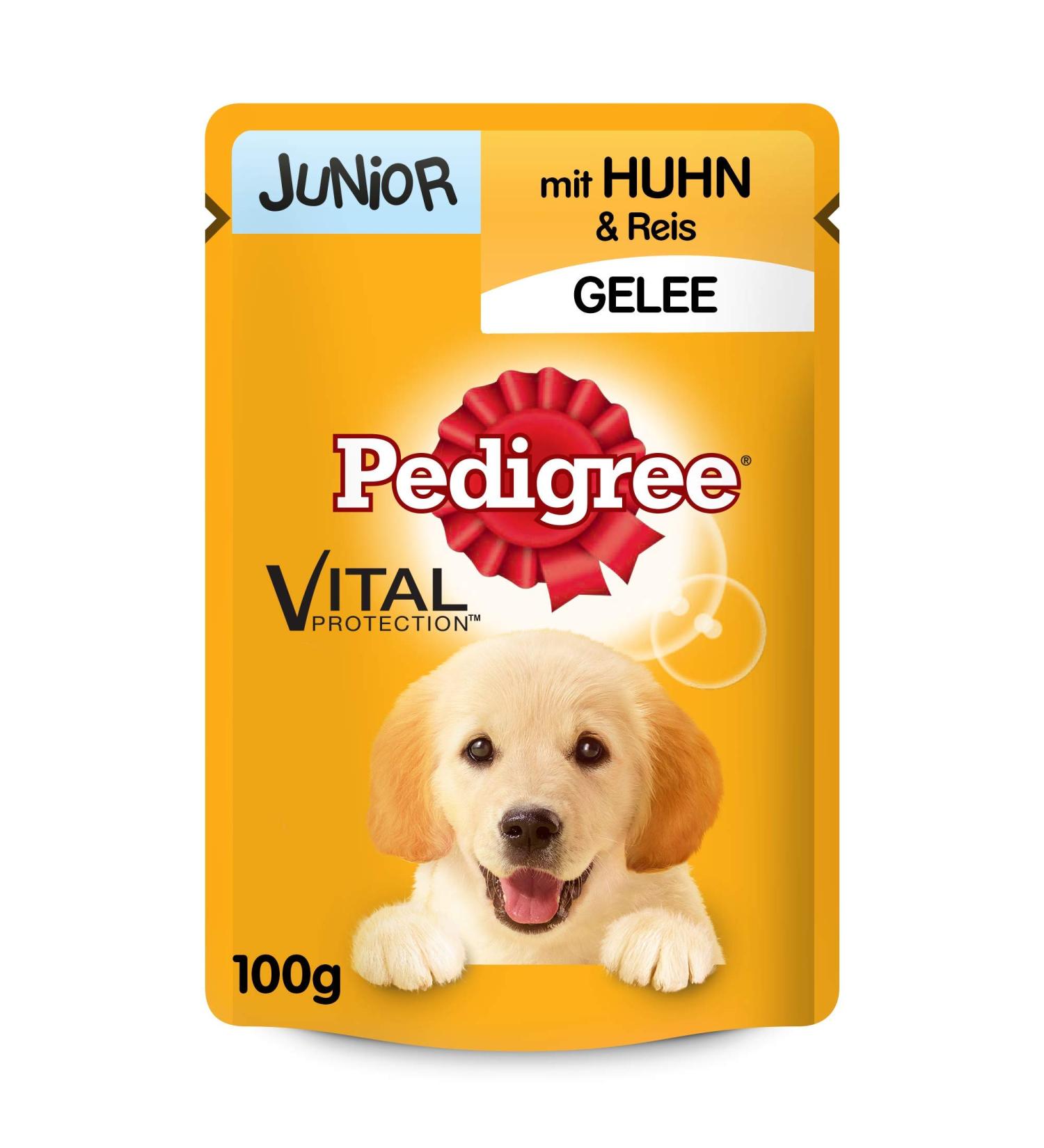 PEDIGREE Vital Protection Junior Pouches - Chicken & Rice in Jelly 24 x 100g | Premium Dog Food for Healthy Growth - Buy Online on SooperMarket.com