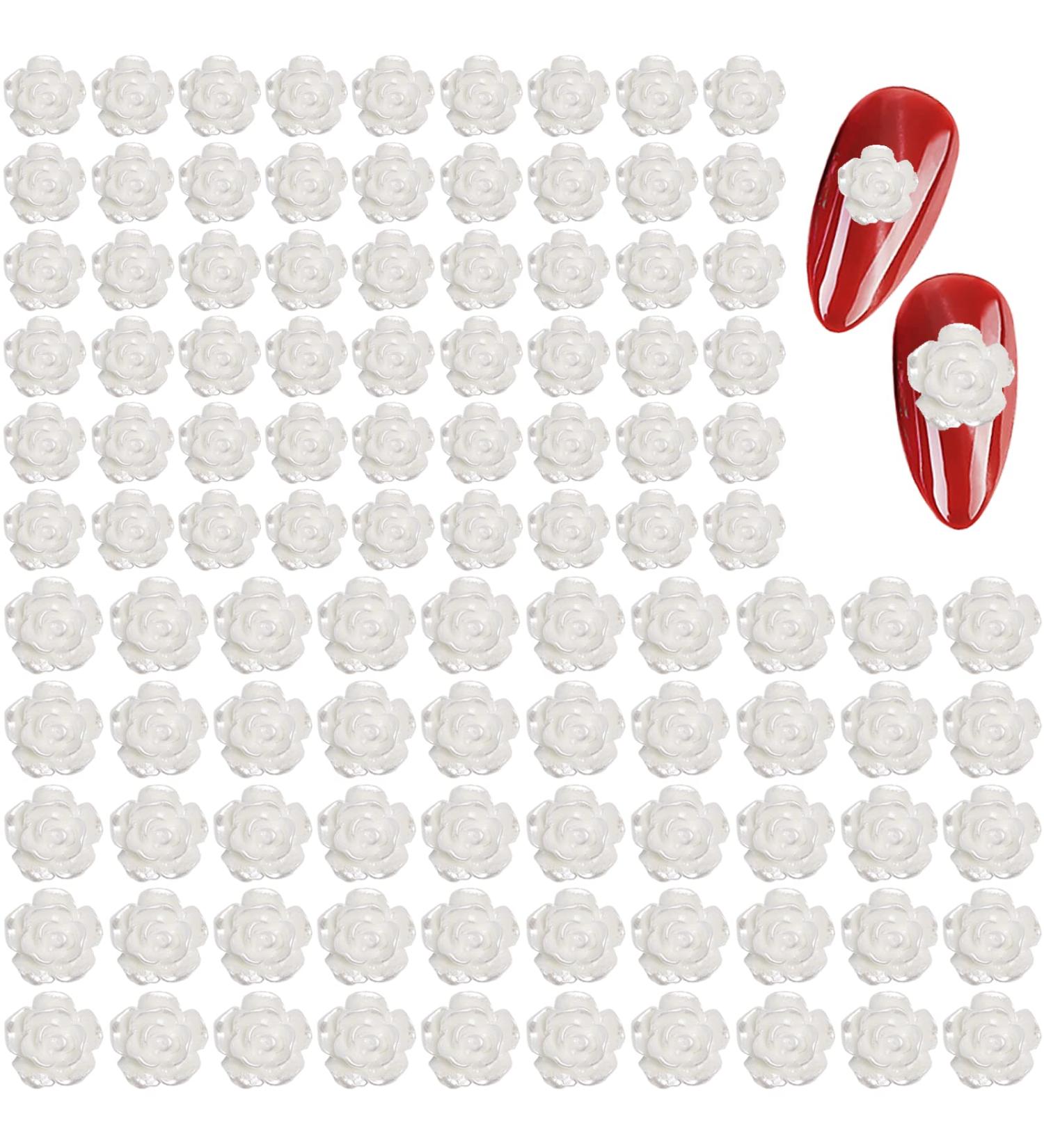 3D Flower Nail Charms 200 Pcs White Acrylic Camellia Rose Flower Nail Art Charms Nail Rhinestones Gems Nail Accessories for DIY Nail Art Design Jewelry Making (White) - Buy Online on SooperMarket.com