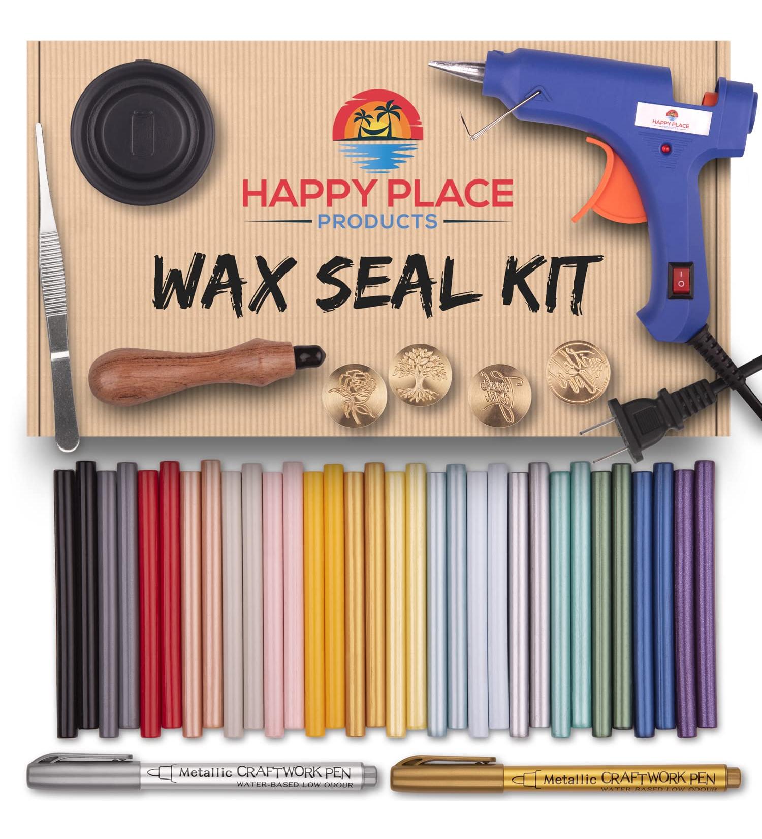 Wax Stamp Kit - 16 Colors Quick Melt Wax Gun with Seal Heads & Metallic Pens - Perfect for Wedding Invites & Christmas Letter Sealing - Buy Online on SooperMarket.com