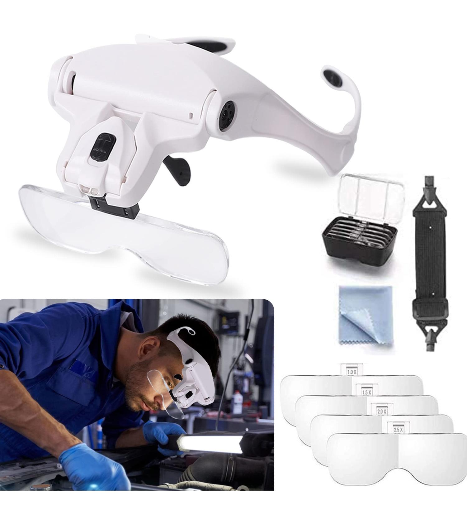 Petiarkit Headband Magnifier with LED Light Head Mounted Magnifying Glasses for Close Work 5 Clear Magnifying Lenses - Buy Online on SooperMarket.com