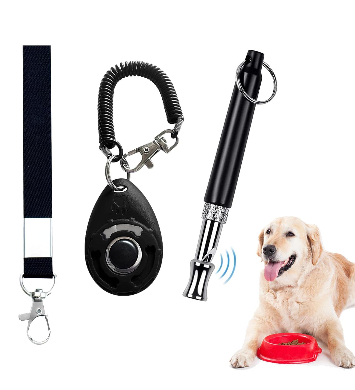 Professional Dog Whistle and Dog Clicker Set Supersonic Dog Training Whistle for Recall with Black Lanyard Adjustable Frequency Puppy Clickers for Training Stop Barking Pet Obedience(2 Pieces) - Buy Online on SooperMarket.com