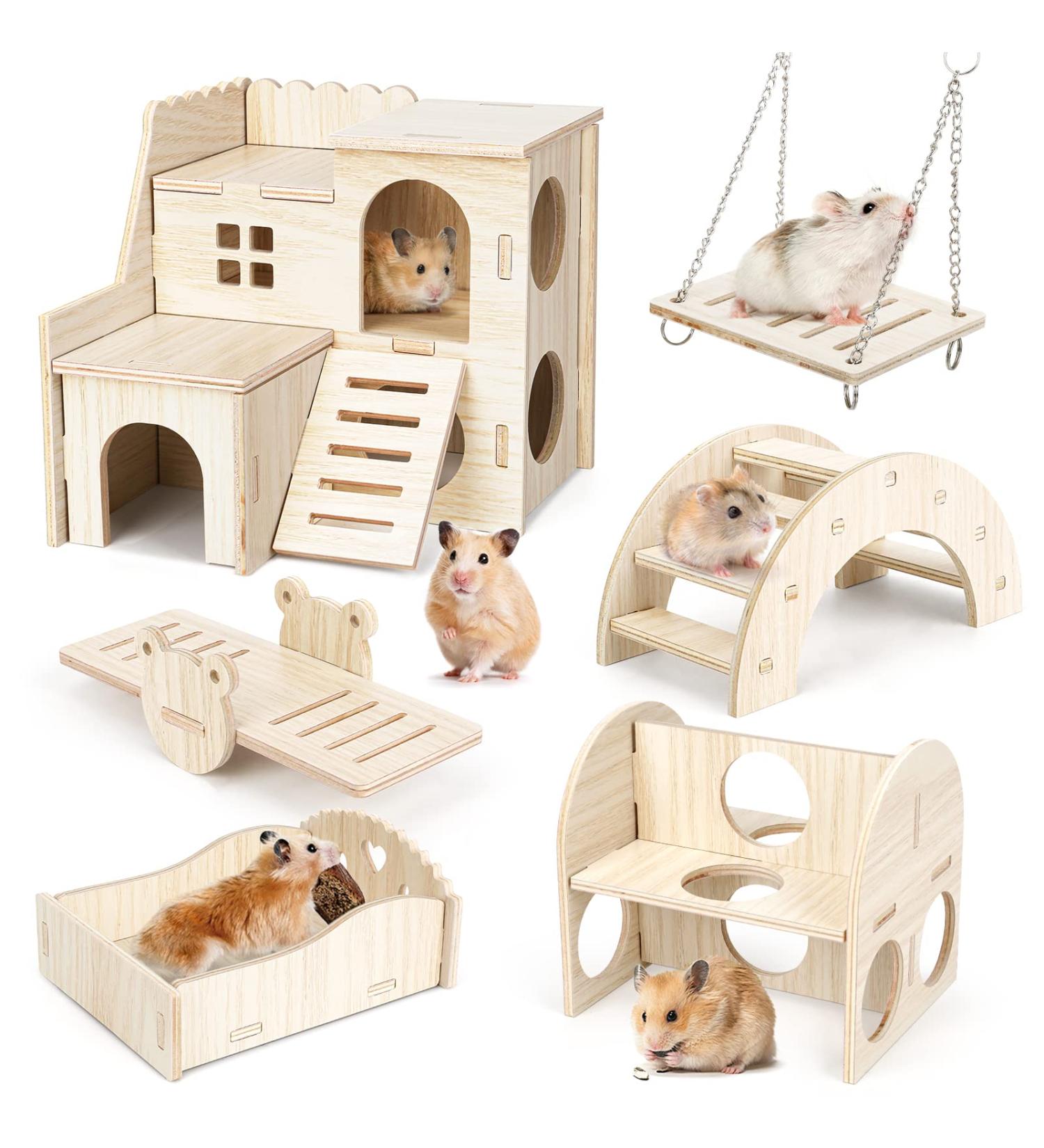 6-Piece Wooden Hamster Toy Set | Safe & Fun Hiding Houses for Hamsters Chinchillas Guinea Pigs & Rabbits - Buy Online on SooperMarket.com