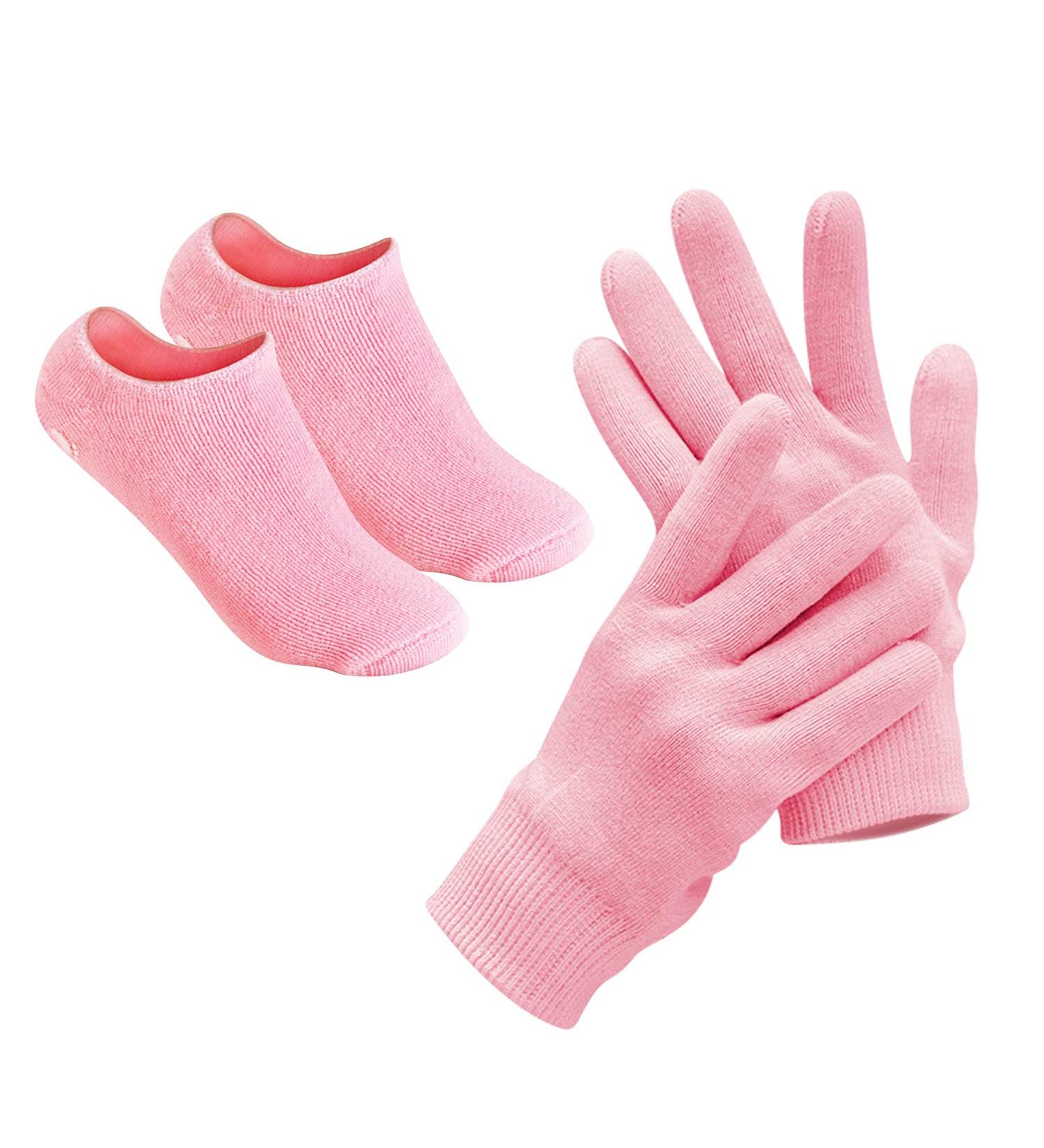 Moisturizing Socks and Gloves Set for Softening and Repairing Dry Skin with Aloe Lotion and Silicone - Pink - Buy Online on SooperMarket.com