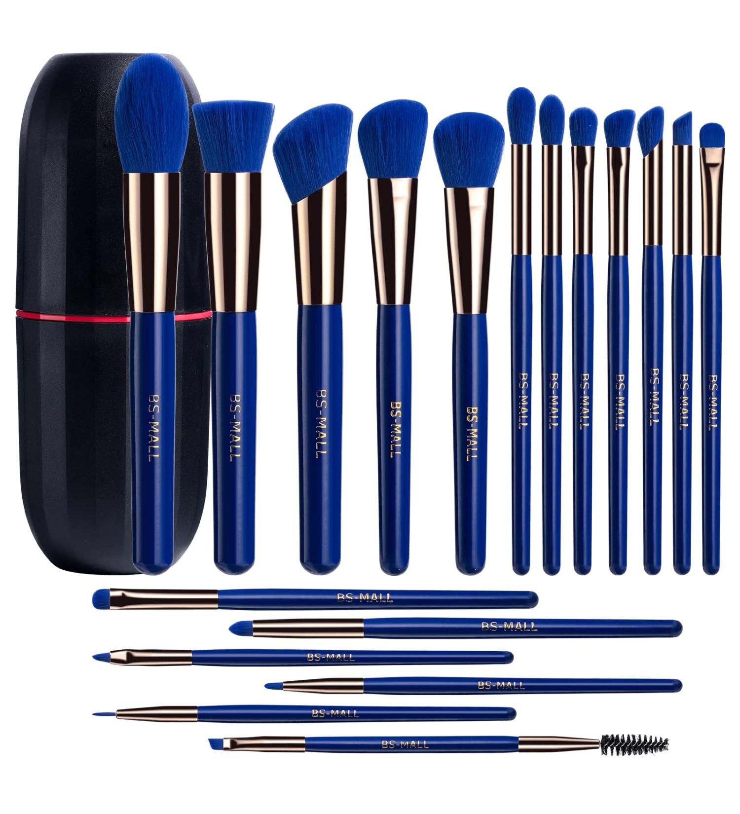 BS-MALL 18 Pcs Makeup Brushes Set with Case - Premium Synthetic Brushes for Foundation, Powder, Concealers, Eye Shadows - Dark Blue - Buy Online on SooperMarket.com