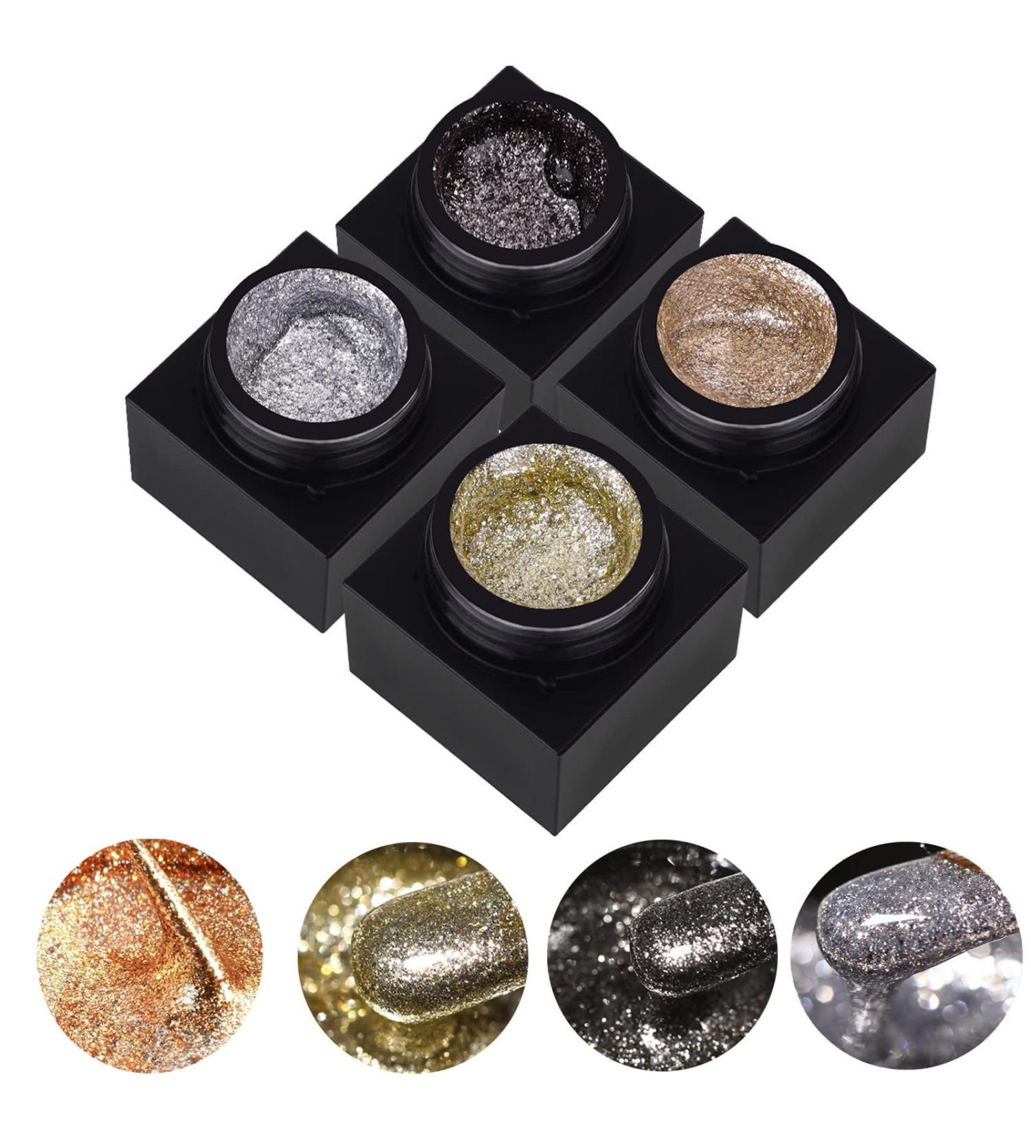 Buy Silver Metal Glitter Gel Nail Polish - 4 Colors | Platinum Gold Silver Black Glitter | Soak Off Gel for DIY Nail Art - Sparkling Nail Polish Liner - Buy Online on SooperMarket.com