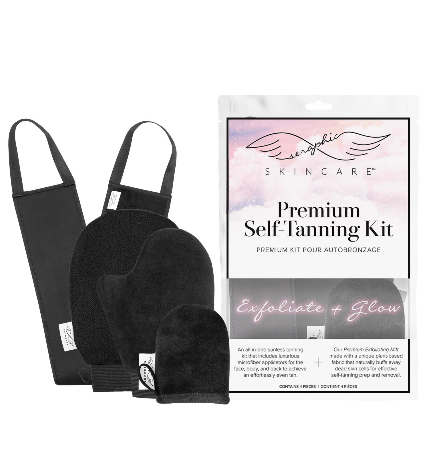 Seraphic Skincare 4-Piece Self Tanner Kit - Premium Exfoliating Mitts & Applicator Belt for Perfect Tan Glow - Ideal for All Skin Types - Shop Internationally - Buy Online on SooperMarket.com