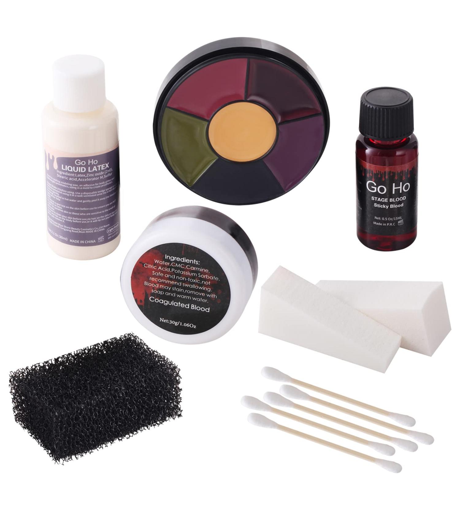 Go Ho Liquid Latex Bruise Colour Wheel & Fake Blood Kit for Halloween SFX Makeup - Includes Stage Blood, Gel & Sponges - Buy Online on SooperMarket.com