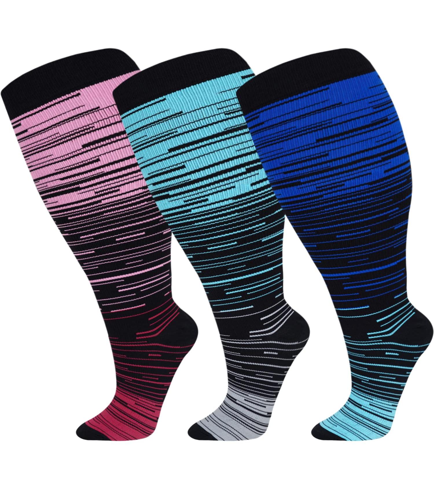 3PCS Plus Size Compression Socks | Extra Wide Calf | 20-30 mmHg | Varicose Veins & Swelling Relief | XX-Large Sizes - Buy Online on SooperMarket.com