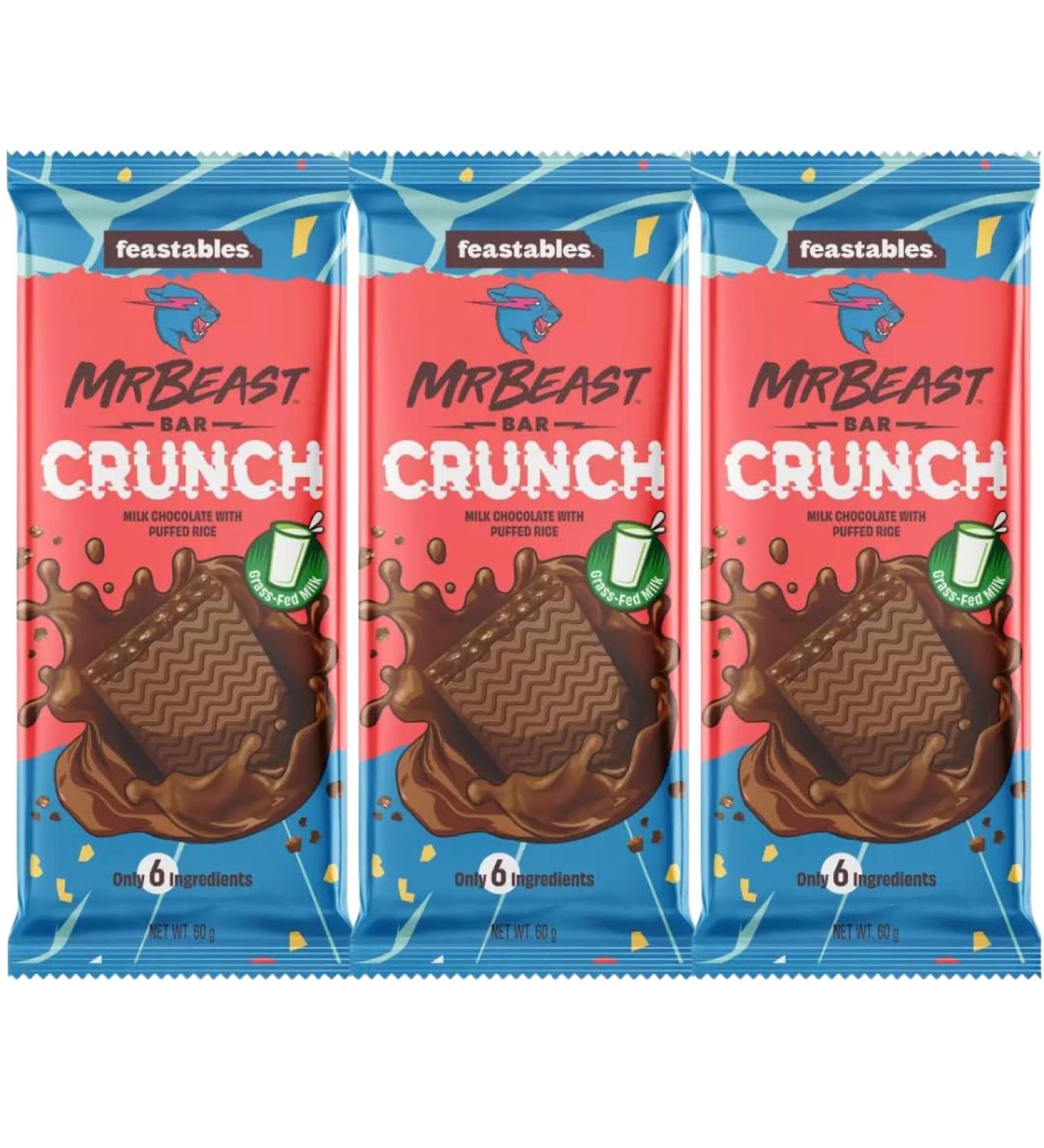 Milk Chocolates Bundle With Feastables Milk Chocolate Crunch Bar 60g (3 Pack)
