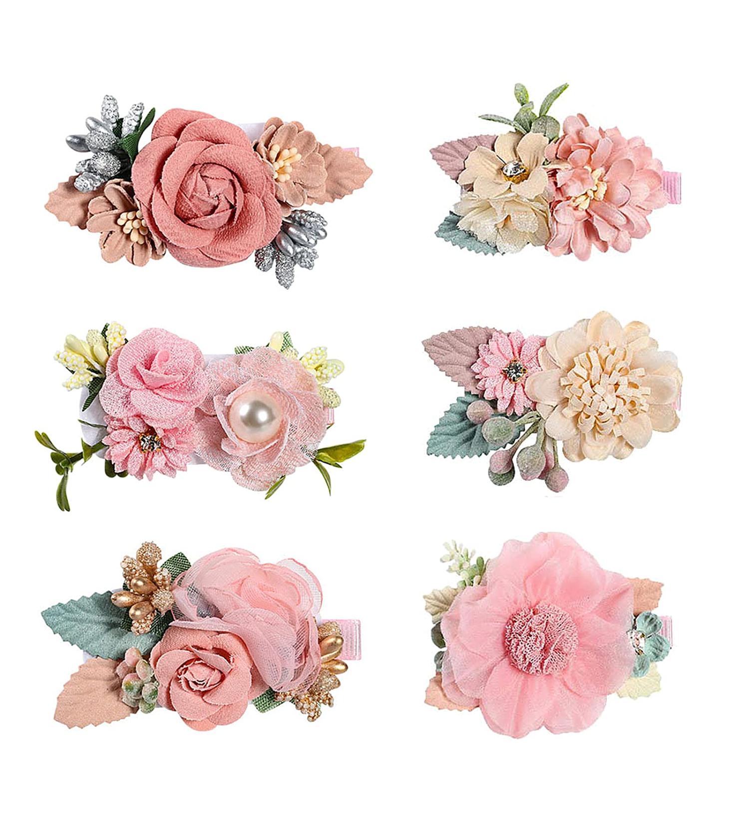 Supgomax Flower Hair Clips - 6 Pack Baby & Girls Hair Accessories | Floral Hair Loop Clips for Perfect Styling - Buy Online on SooperMarket.com