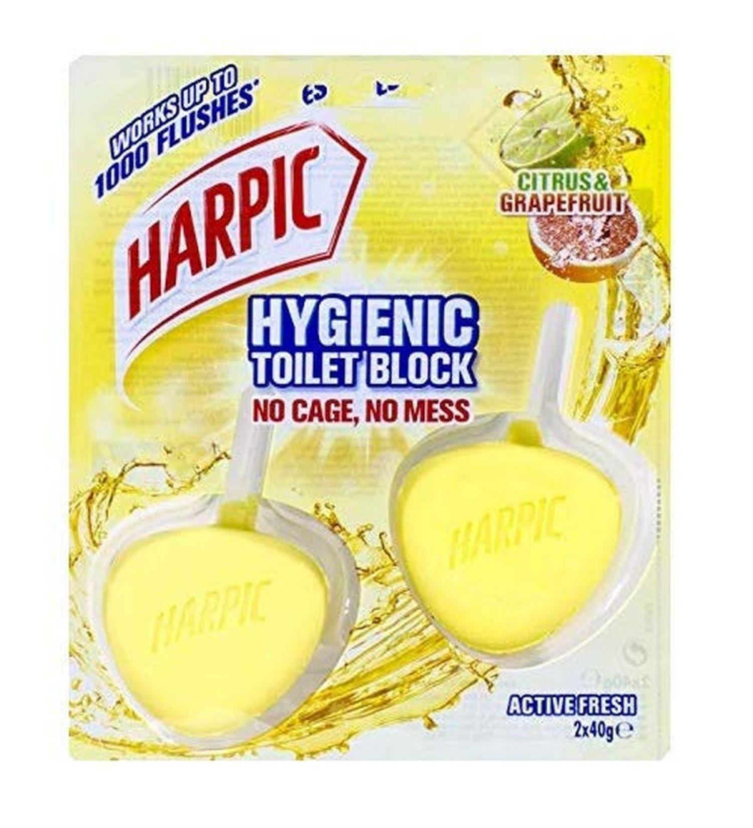 Harpic Hygienic Toilet Block Citrus & Grapefruit Splash 2 x 40g - Fresh Grapefruit Citrus Scent - Buy Online on SooperMarket.com
