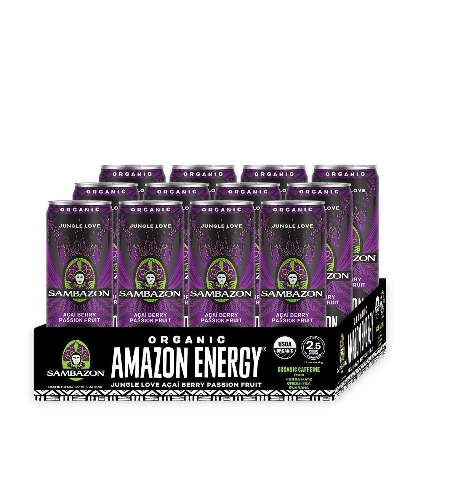 Sambazon Organic Jungle Love Energy Drink - Acai Berry & Passionfruit 12 Fl Oz (Pack of 12) - Buy Online on SooperMarket.com