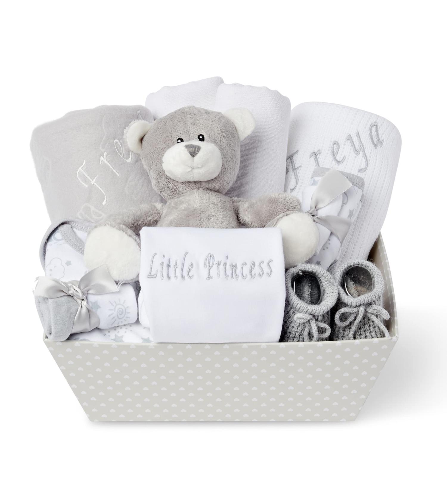 Personalised Baby Girl Gift Set - Newborn Essentials and Hamper for Baby Girl - Grey - Buy Online on SooperMarket.com