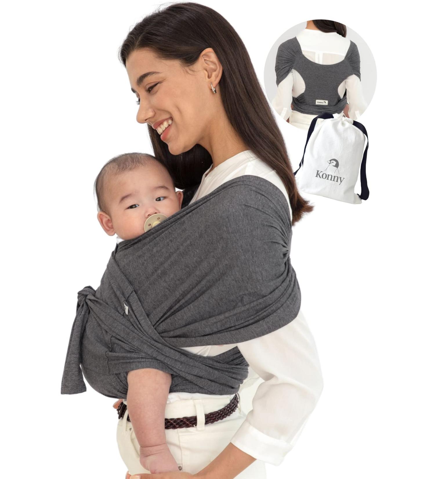 Konny Baby Carrier Original Elastech - Custom Fit Carrier Hassle-Free Easy to Wear Infant Sling Wrap Perfect for Newborn Babies up to 44 lbs Toddlers (Charcoal L) L 01Elastech-Charcoal - Buy Online on SooperMarket.com