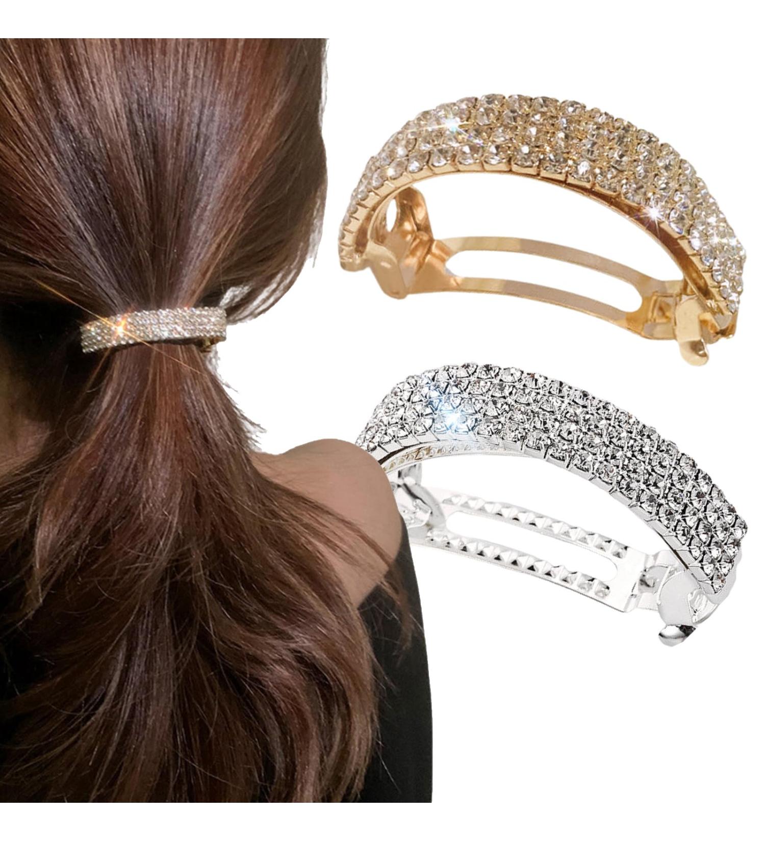 Crystal Hair Clips Barrettes Slides Grips for women Diamante Sparkly Hair Accessories Crystal Hairpins Everyday Wear Prom Party Ponytail Holder Women Girl Birthday Gift (Silver+Gold) - Buy Online on SooperMarket.com