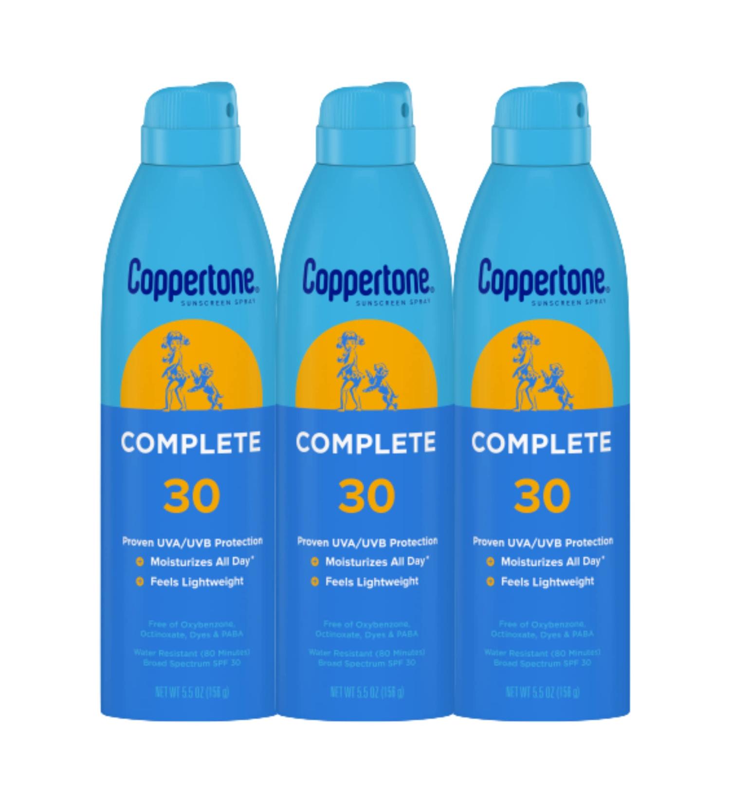 Coppertone Complete SPF 30 Sunscreen Spray 5.5 Oz Pack of 3 | Lightweight & Moisturizing | Water Resistant SPF 30 - Buy Online on SooperMarket.com