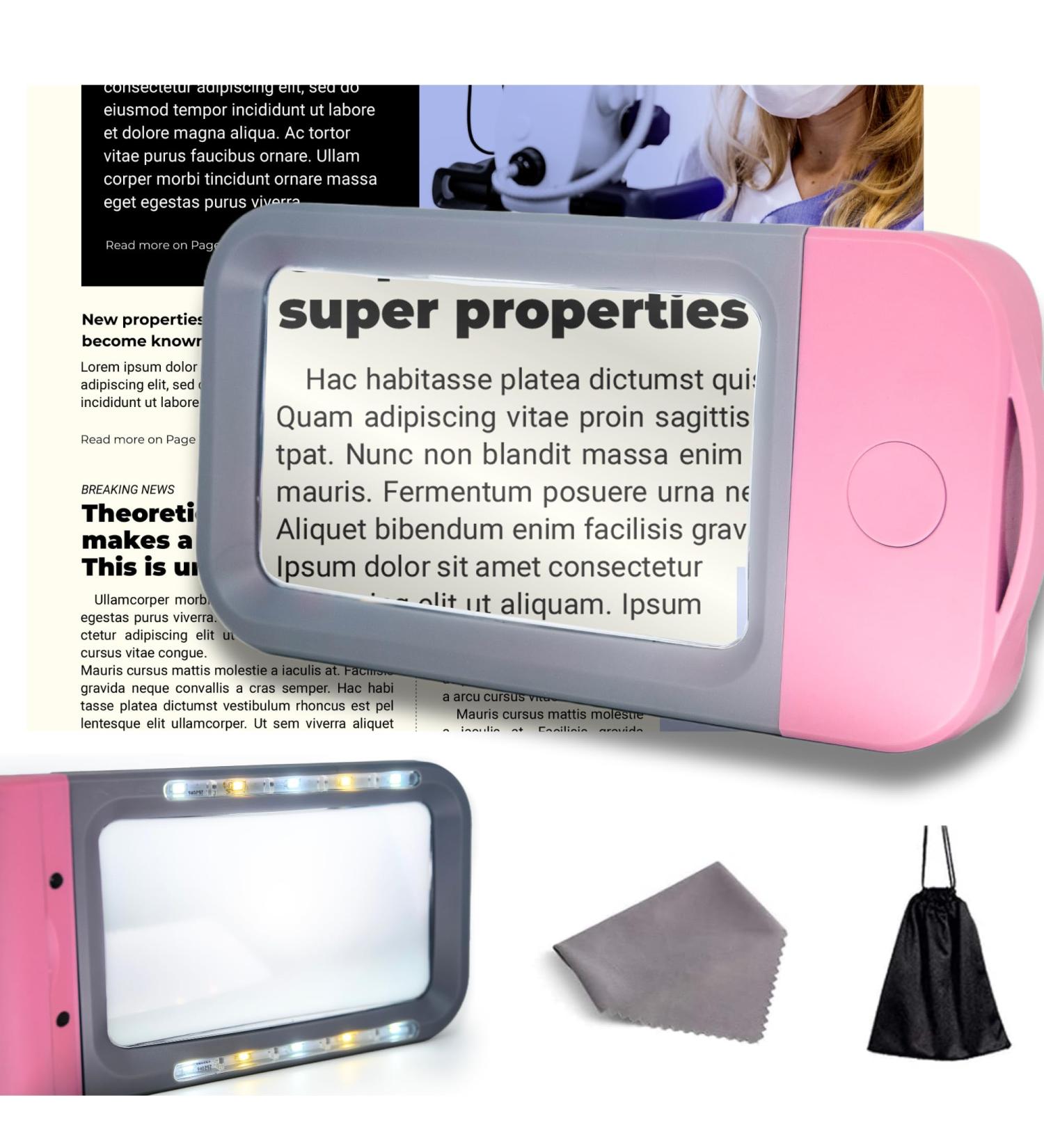 VOCA 3X Large Rectangle Magnifying Glass with Light and 10 LEDs - Pink - Buy Online on SooperMarket.com