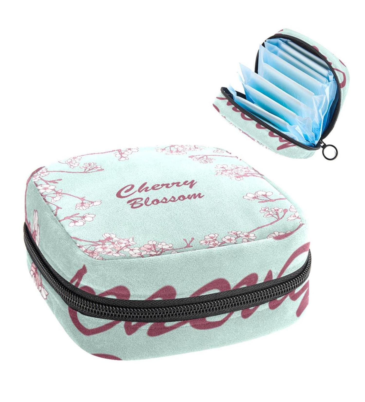 Cherry Blossom Menstrual Cup & Pad Storage Bag - Mint Green, Portable Period Pouch for Women & Teens - Multi-colored - Buy Online on SooperMarket.com