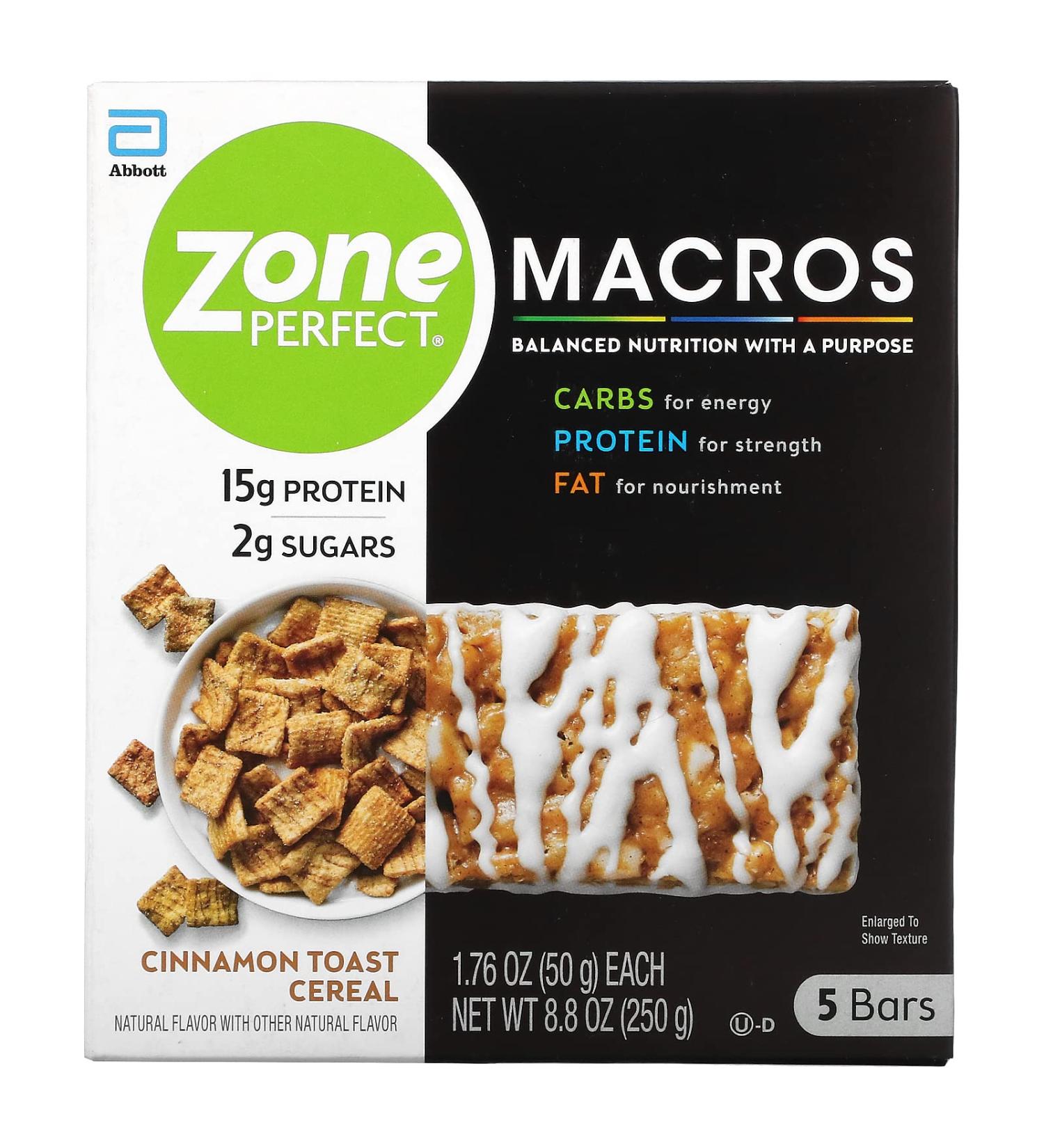 ZonePerfect MACROS Bars Cinnamon Toast Cereal 5 Bars 1.76 oz (50 g) Each