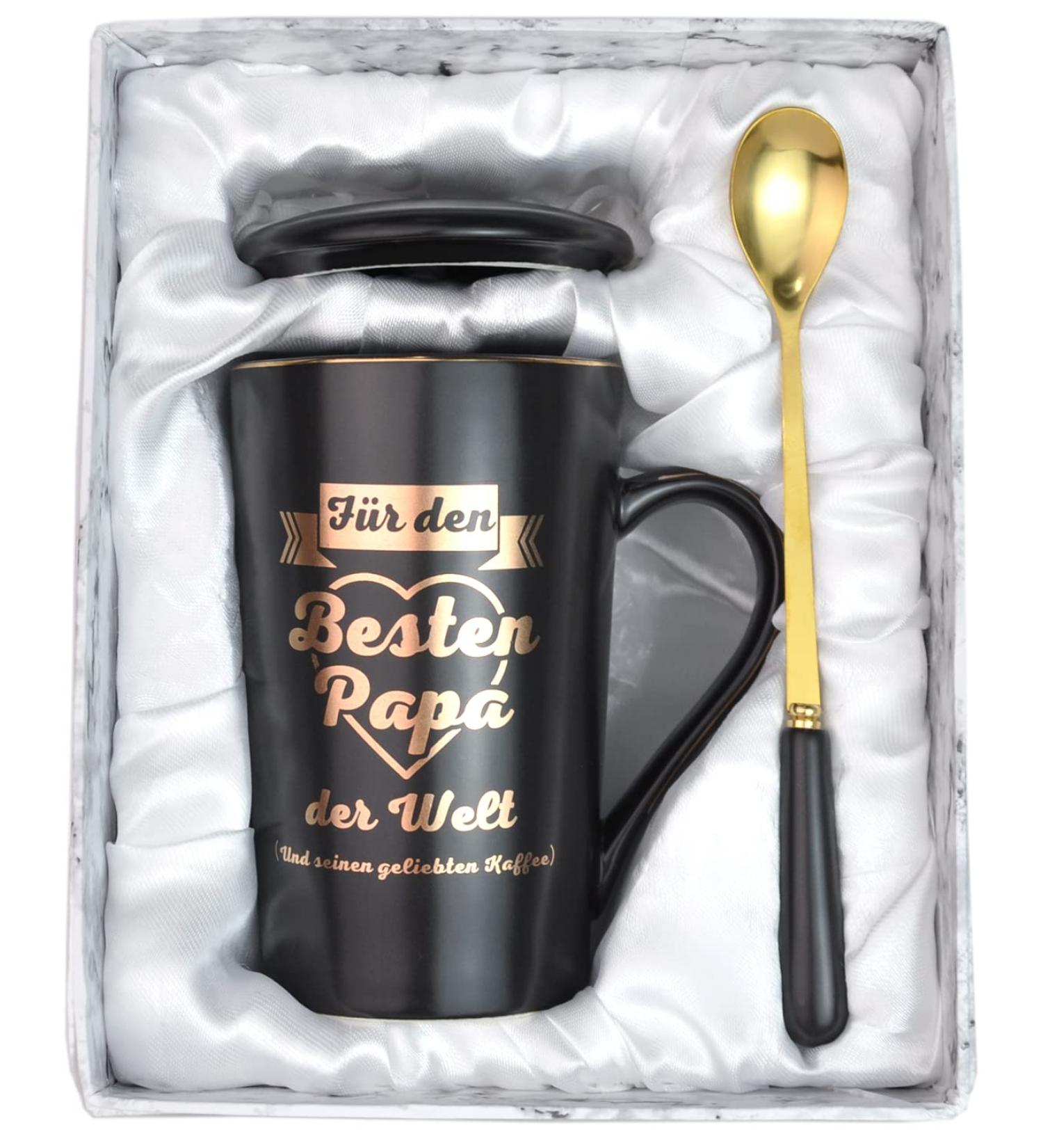 Funny Papa Gift - Best Dad Ceramic Coffee Cup 400ml with Lid | Father's Day Gifts - Buy Online on SooperMarket.com