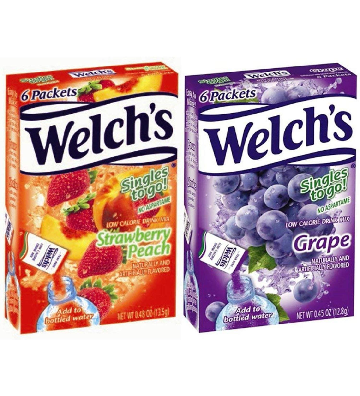 Welchs Singles to Go Variety! Strawberry Peach & Grape (Pack of 6)