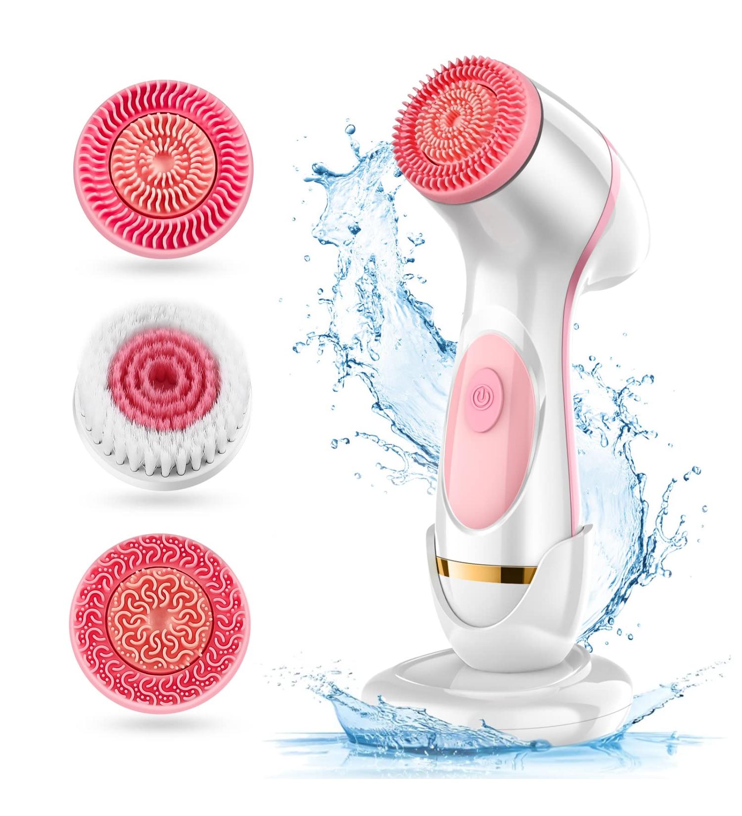 Facial Cleansing Brush Waterproof Deep Cleaning Exfoliation Rotating Spa Machine with 2 Speed Modes Electric Face Brush with 3 Replacement Brush Heads for Women (Pink)  - Buy Online on SooperMarket.com