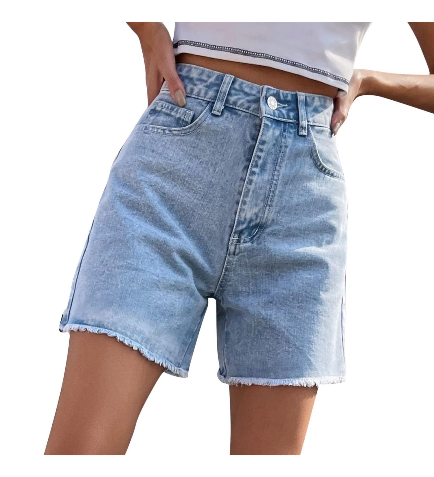 FUMOOD Women's Mid Waist Baggy Bermuda Denim Shorts - Light Blue, Large - Buy Online on SooperMarket.com