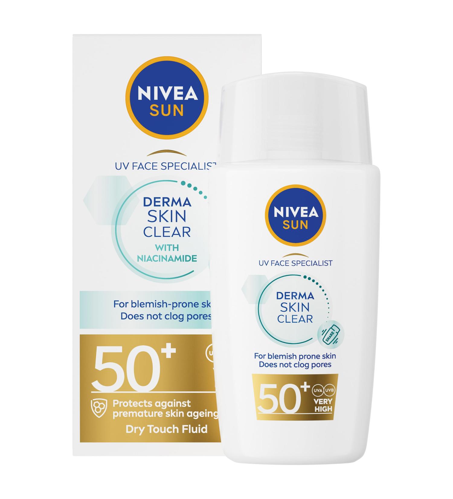 NIVEA SUN Derma Skin Clear SPF50+ (40ml) Face Sunscreen with Anti-Blemish Complex and Niacinamide Protects Against UVA/UVB Rays and Premature Skin Ageing - Buy Online on SooperMarket.com