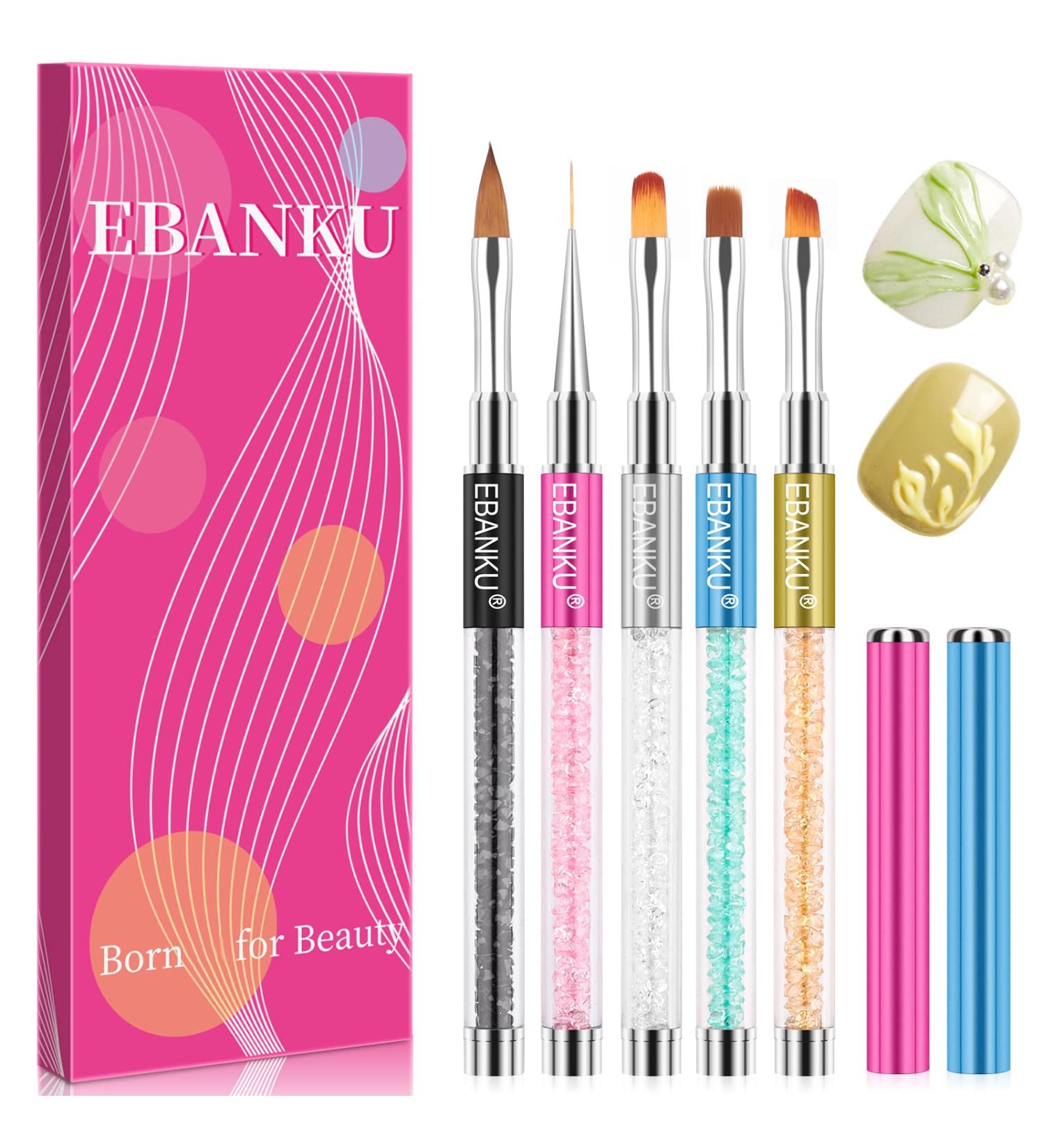 Ebanku 5-Part Nail Gel Brush Set | UV Gel & Acrylic Fingernails | Perfect for Nail Art Painting & Design | Nail Accessories for Manicure & Pedicure - Buy Online on SooperMarket.com