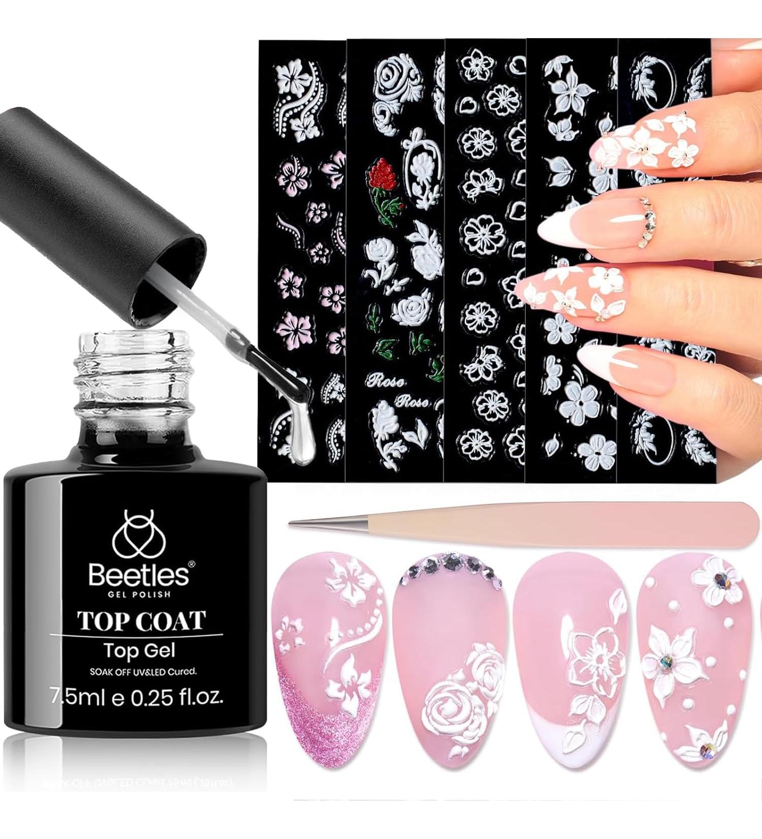 Buy Beetles 5D Nail Art Stickers & Gel Top Coat - Elegant Flower Designs for Gorgeous Manicures | International Shipping - Buy Online on SooperMarket.com