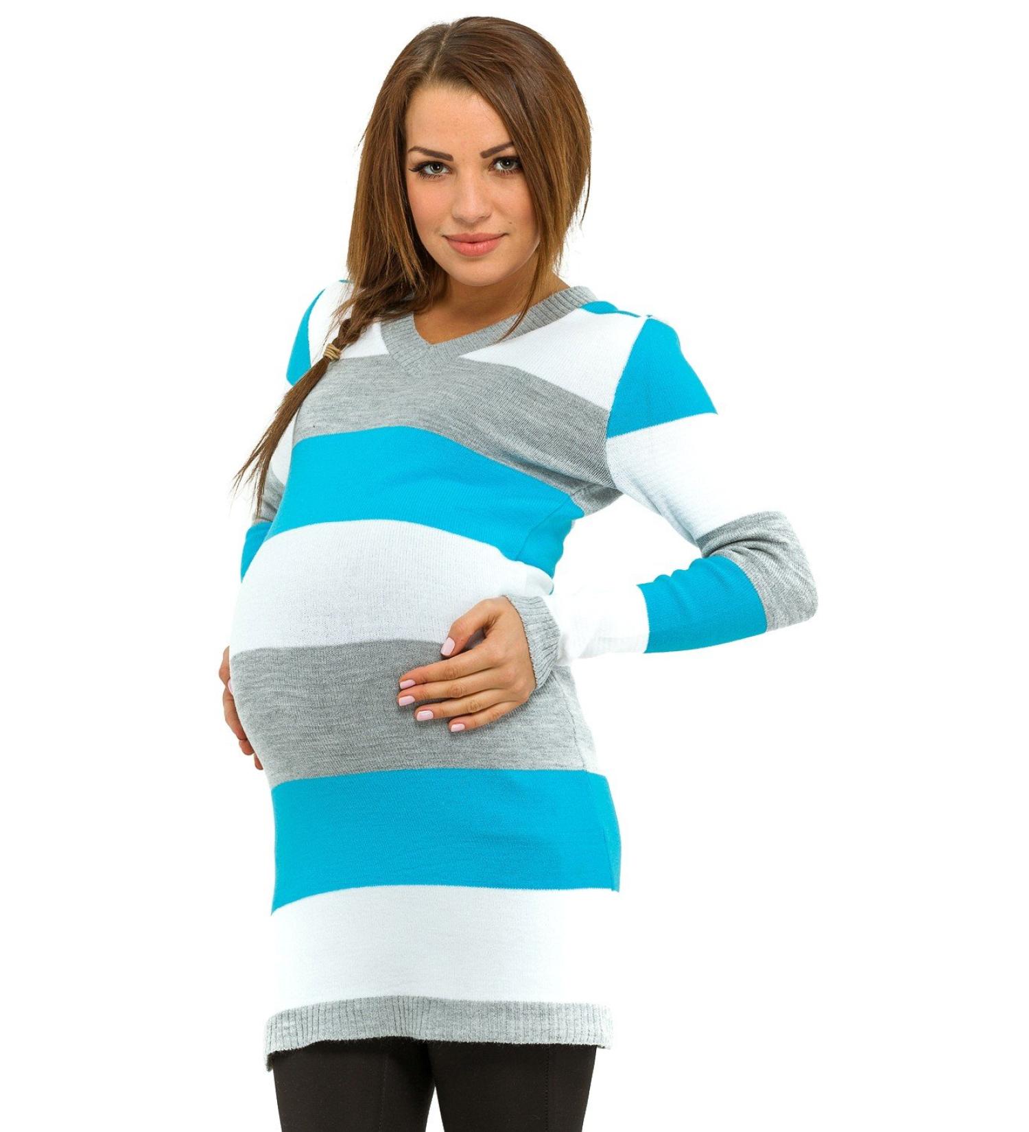 HAPPY MAMA Women's Maternity Stretch Knit Colour Block Jumper Dress Stripes 405p 12-14 Turquoise