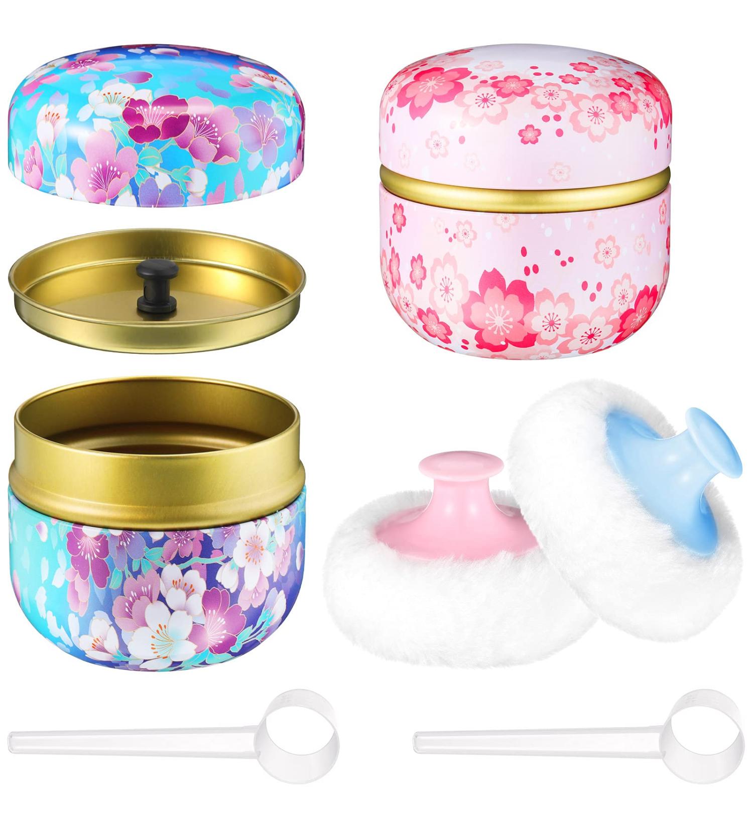 2-Piece Body Powder Puff & Container Set for Women & Babies - Soft Puffs with Spoon in Tea Case for Home & Travel - Buy Online on SooperMarket.com