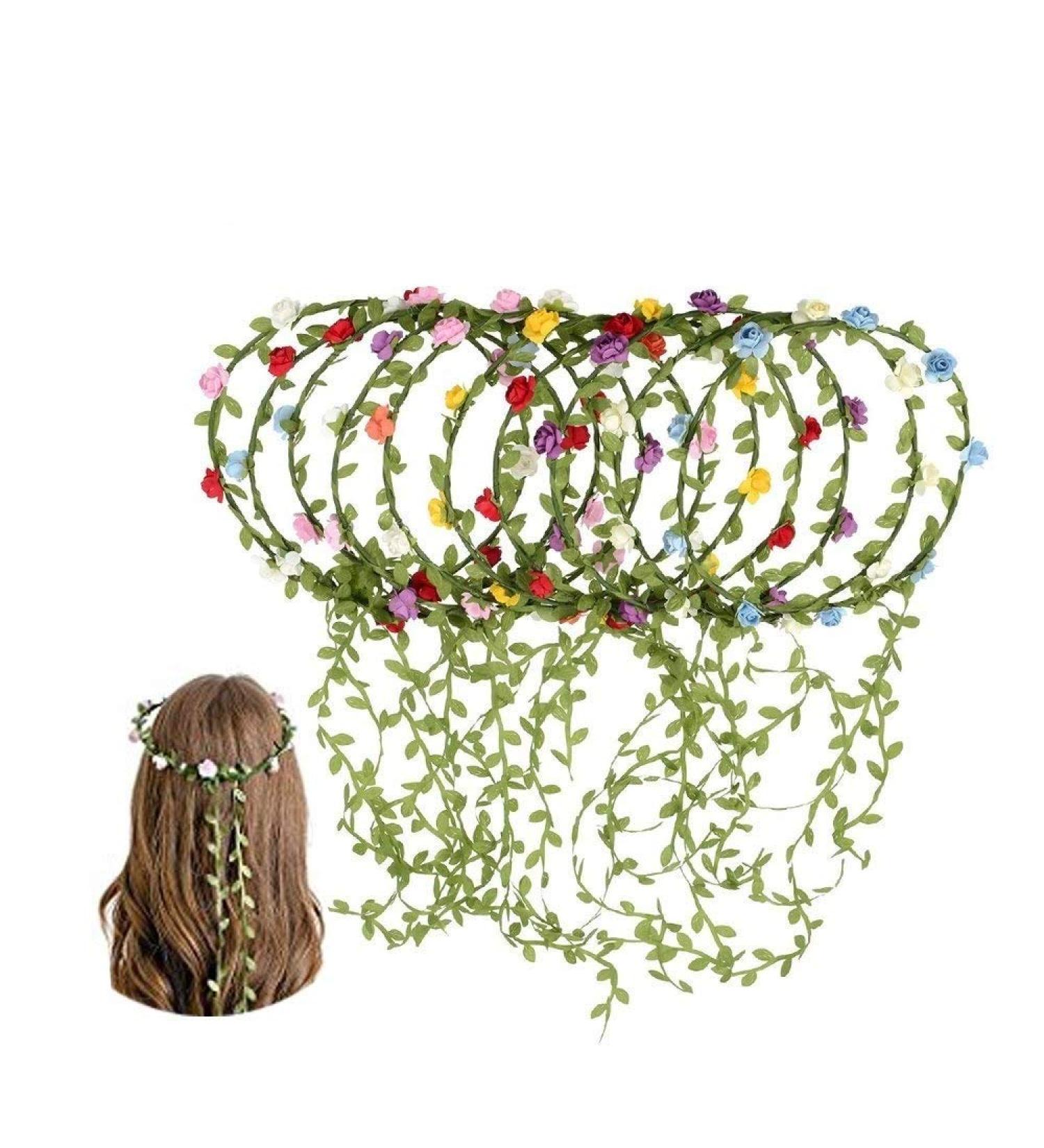 Kaptin 10 Pack Multicolor Flower Crown Headband for Women and Girls - Festival, Wedding, Party Floral Garland Headbands - 10 Count - Buy Online on SooperMarket.com