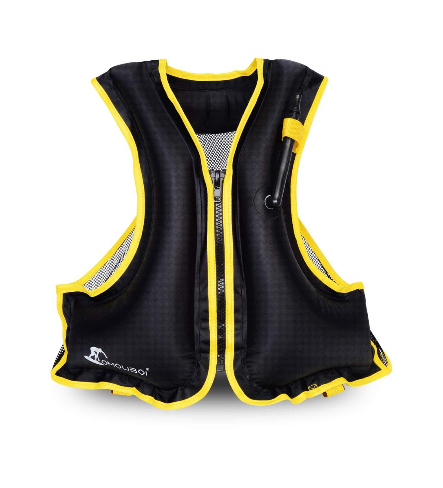OMOUBOI Inflatable Snorkel Vest - Adult Swimming Jacket for Diving, Surfing & Water Sports (Black, 90-220lbs) - Buy Online on SooperMarket.com