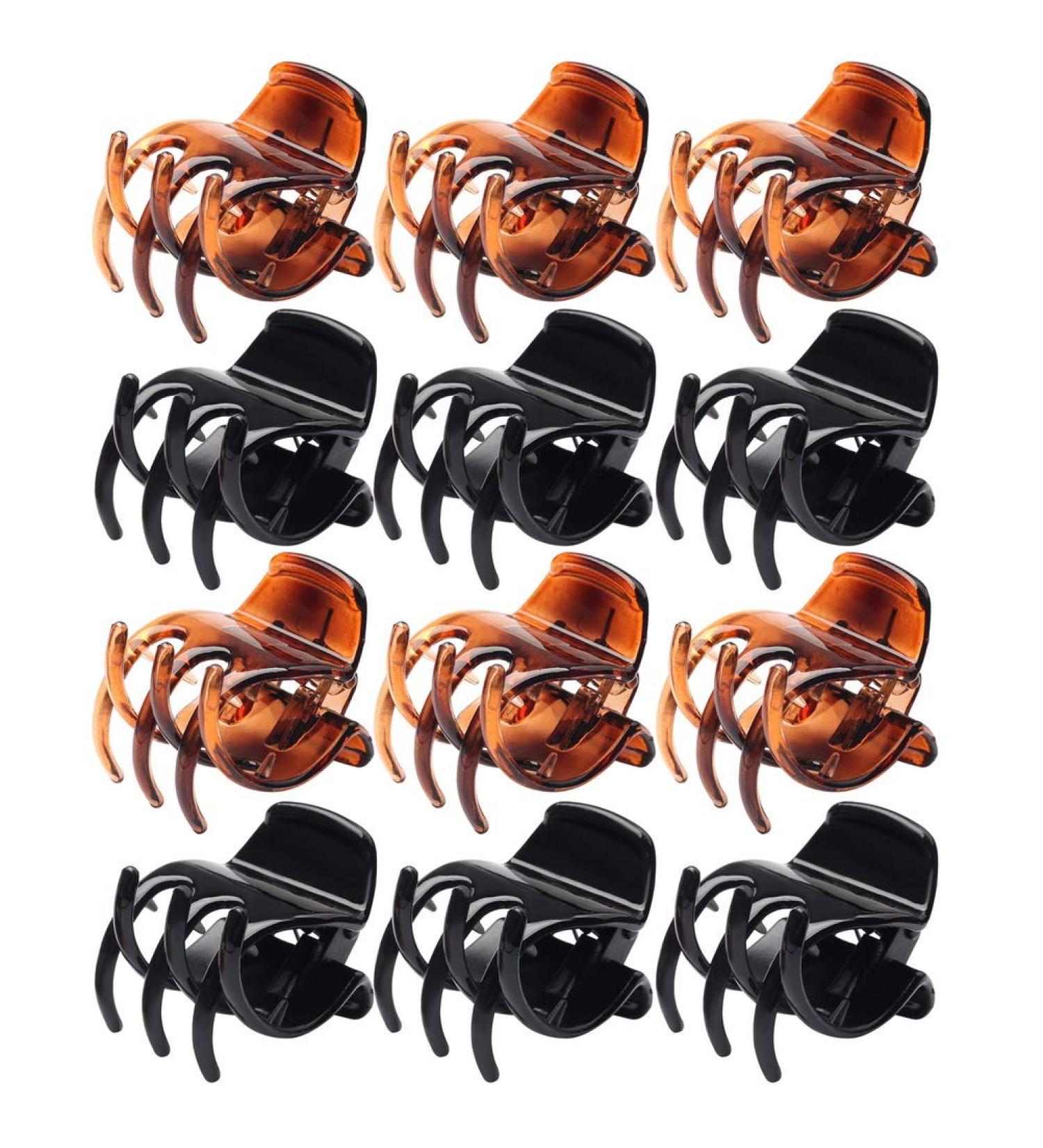 12 Medium Hair Claw Clips - No-Slip Grip for Women & Girls | Black & Brown - Buy Online on SooperMarket.com