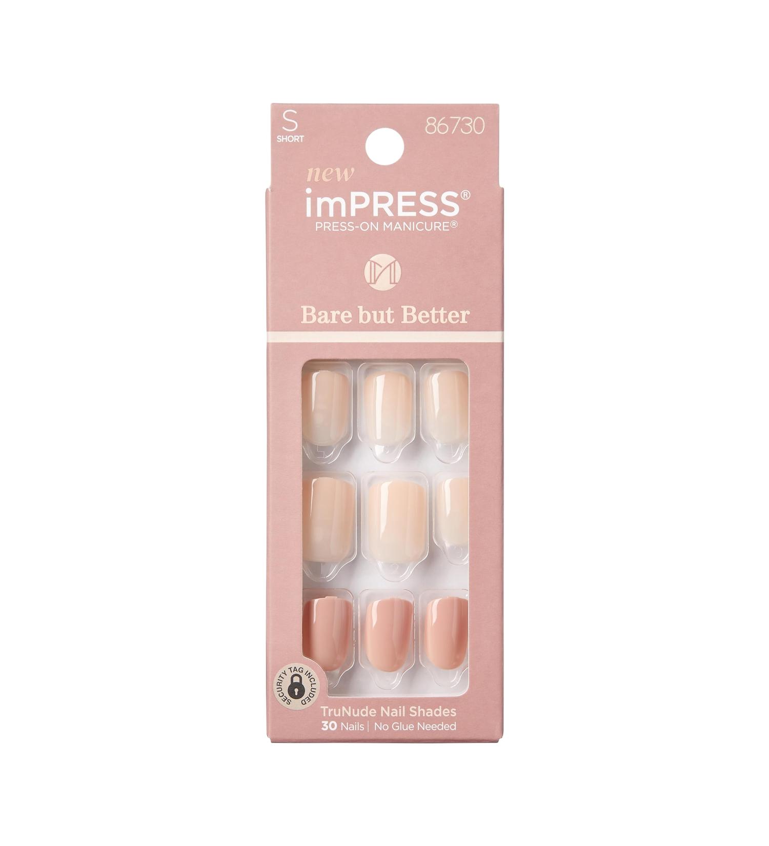 KISS imPRESS No Glue Mani Press On Nails - Nude Short Squoval Shape 30 Nails + Accessories | Buy Online Internationally - Buy Online on SooperMarket.com