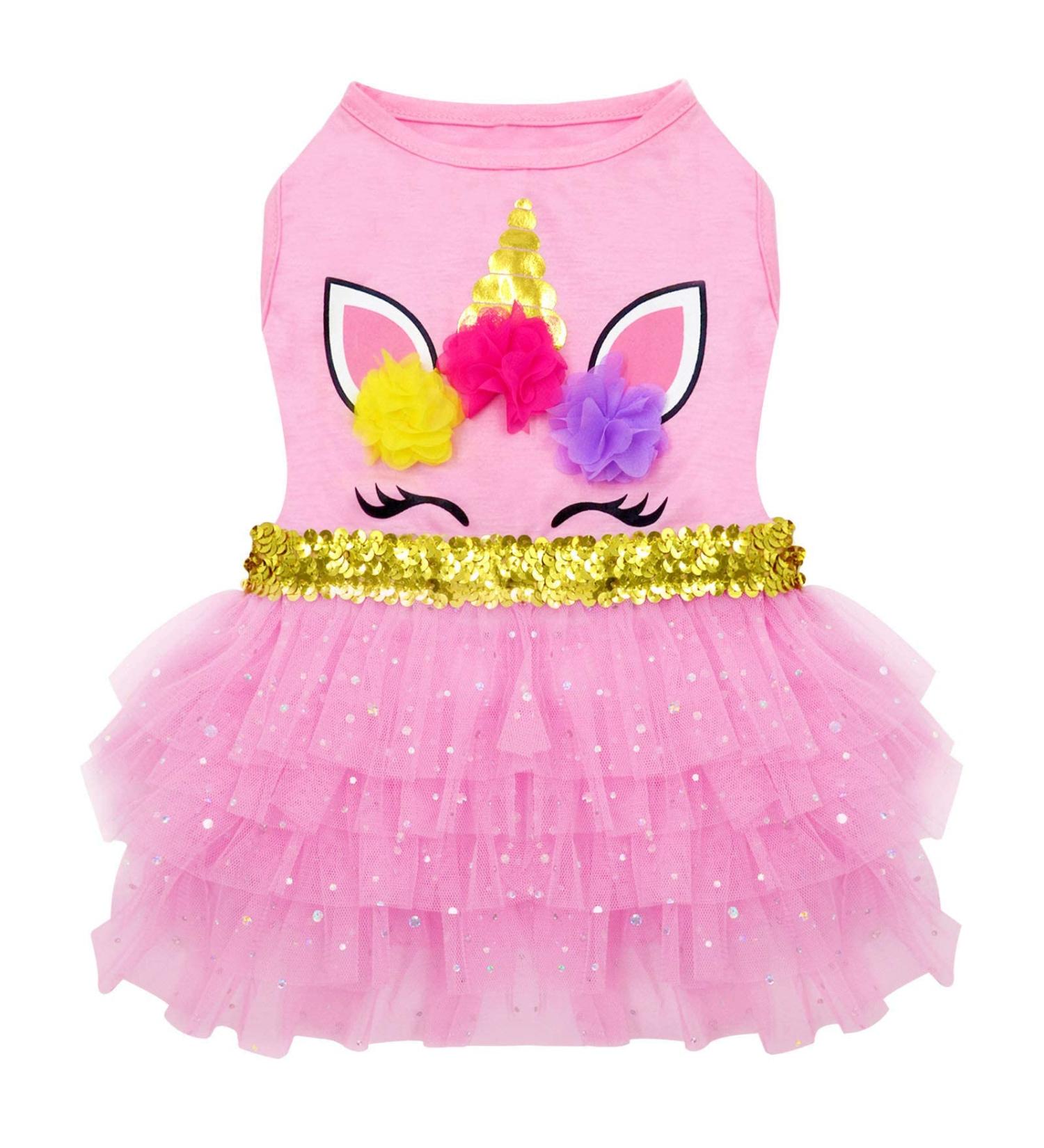KYEESE Dog Dress Unicorn Tiered Layer Tutu Tulle Birthday Party Dress for Small Dogs - Medium Size | Sequin Embellishments | Pack of 1 - Buy Online on SooperMarket.com