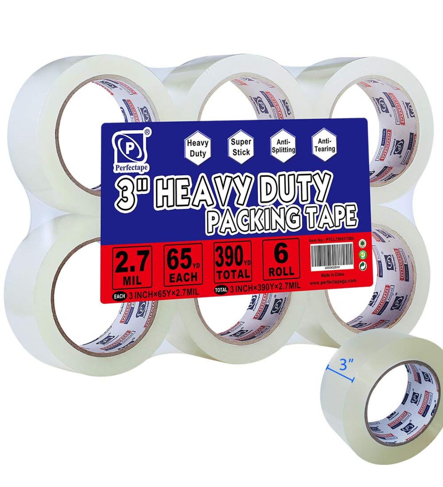 PERFECTAPE 3" Heavy Duty Packing Tape 6 Rolls Total 390Y Clear 2.7 mil 3 inch x 65 Yards Ultra Strong Refill for Packaging and Shipping 6-Pack - Buy Online on SooperMarket.com