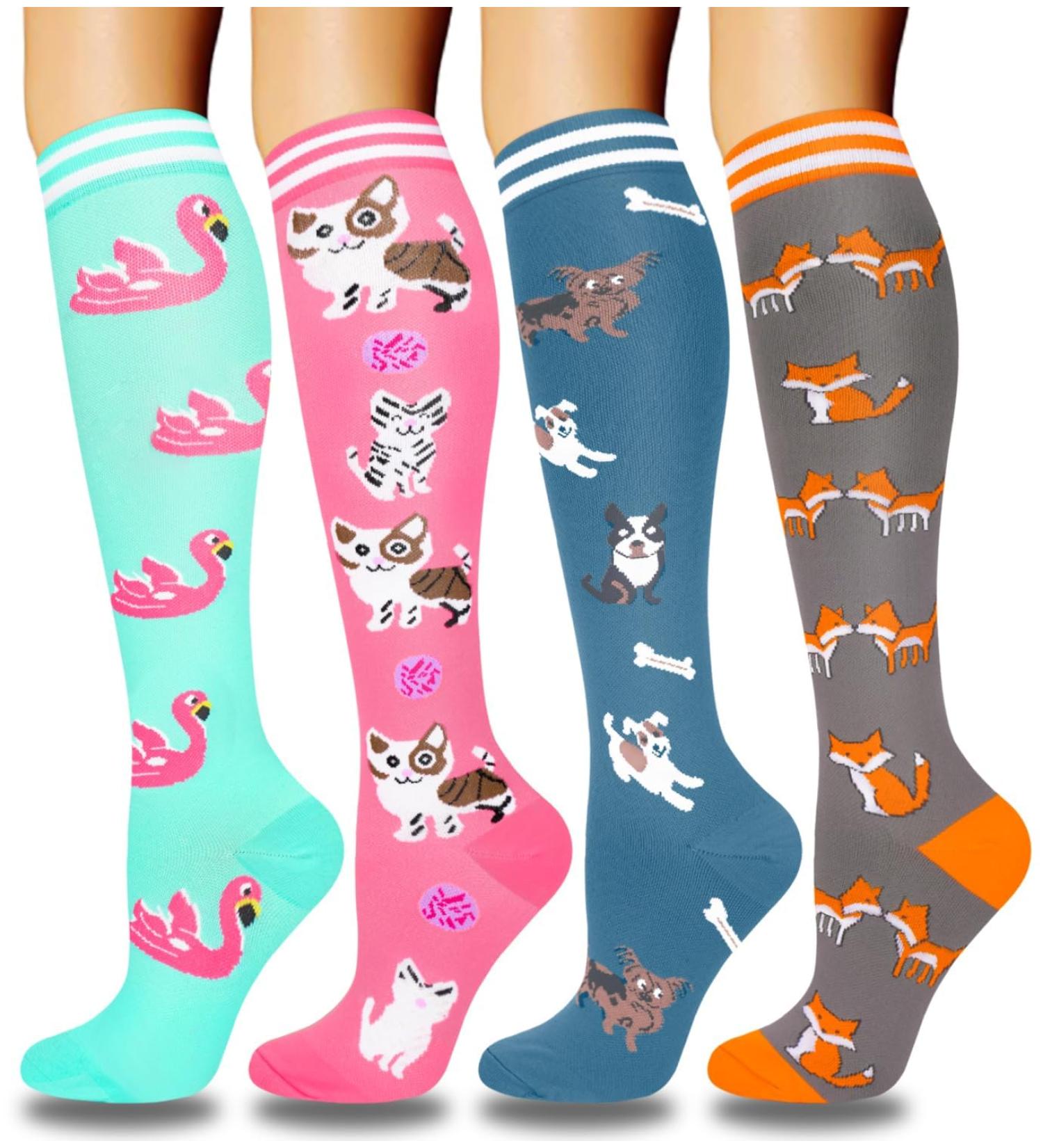 Shop Actinput Compression Stockings - 4 Pairs for Men & Women | Colorful Support Socks for Sports Travel & Nursing | Size S-M - Buy Online on SooperMarket.com