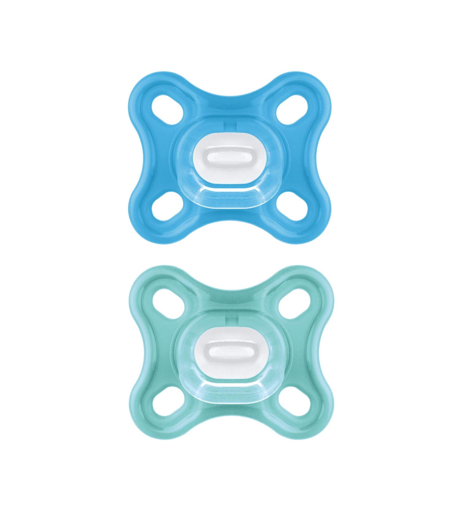 MAM Comfort Schnuller Set of 2 - Lightweight Silicone Baby Pacifiers for Newborns 0-3 Months - Soft Skinsoft Design & Pacifier Box - Blue - Buy Online on SooperMarket.com